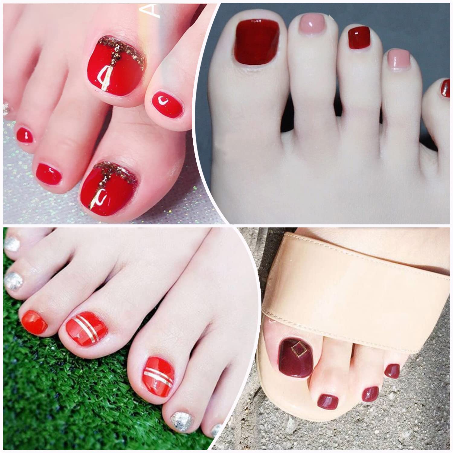 WOKOTO 20 Sheets 440pcs Red Nail Stickers - Full Cover Nail Wraps for Women & Toes - Solid Color Gel Polish Strips, Press On Nail Art Kit - Perfect for Salon, Home Manicures & Pedicures, Parties & Gifts