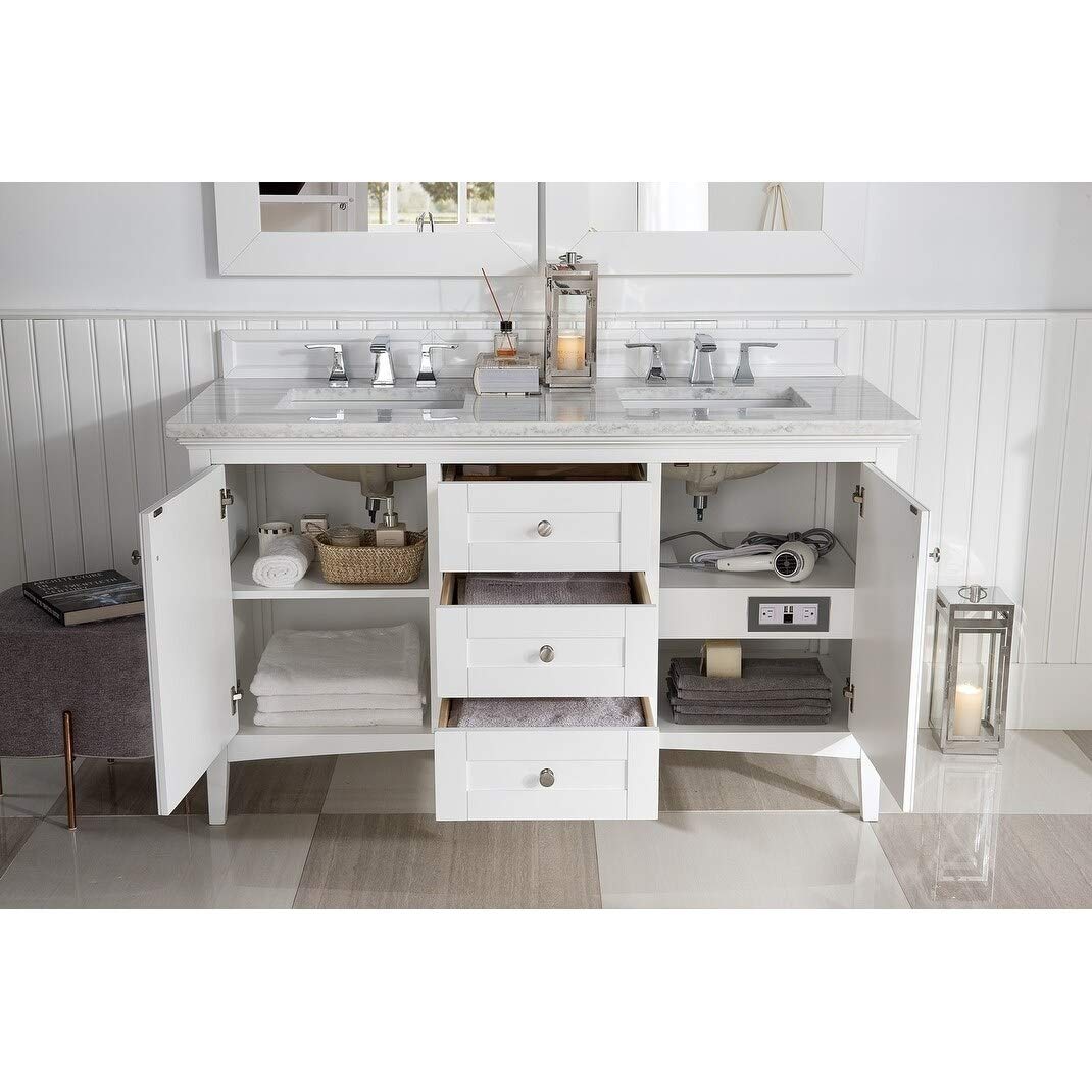 59 Inch Double Bathroom Vanity in Bright White - Modern Freestanding Vanity with Sink for Master Bathroom & Powder Room