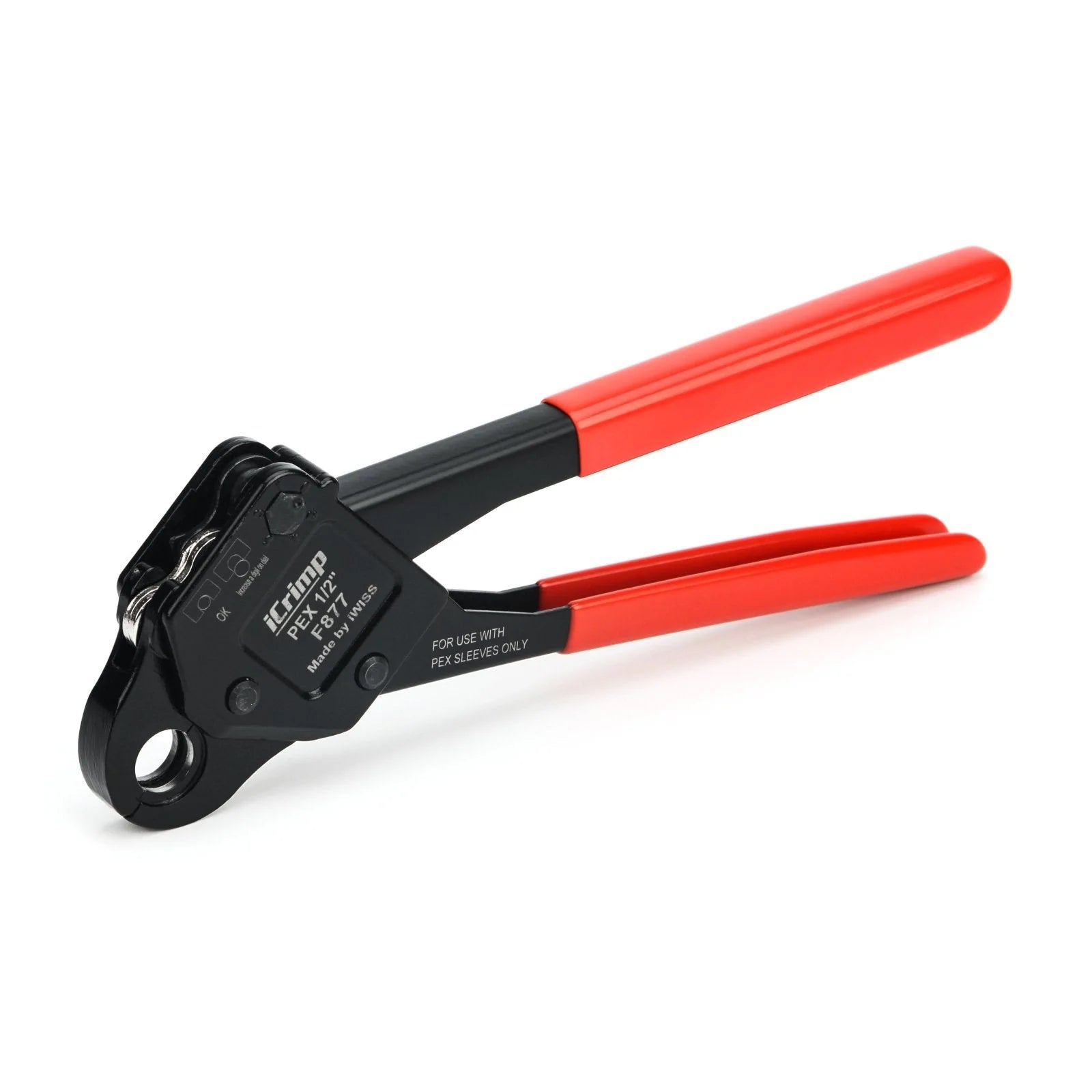 Angled Head PEX Crimping Tool for 1/2 inch F877 Stainless PEX Press Sleeves with Go/No-Go Gauge - Perfect for Plumbing Repairs and PEX Pipe Installations