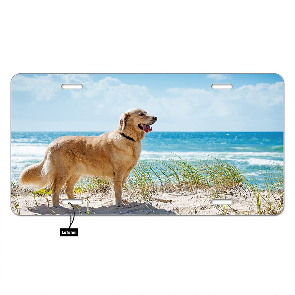 Golden Retriever Beach Front License Plate Cover - Tropical Dog Pet Car Tag - 6
