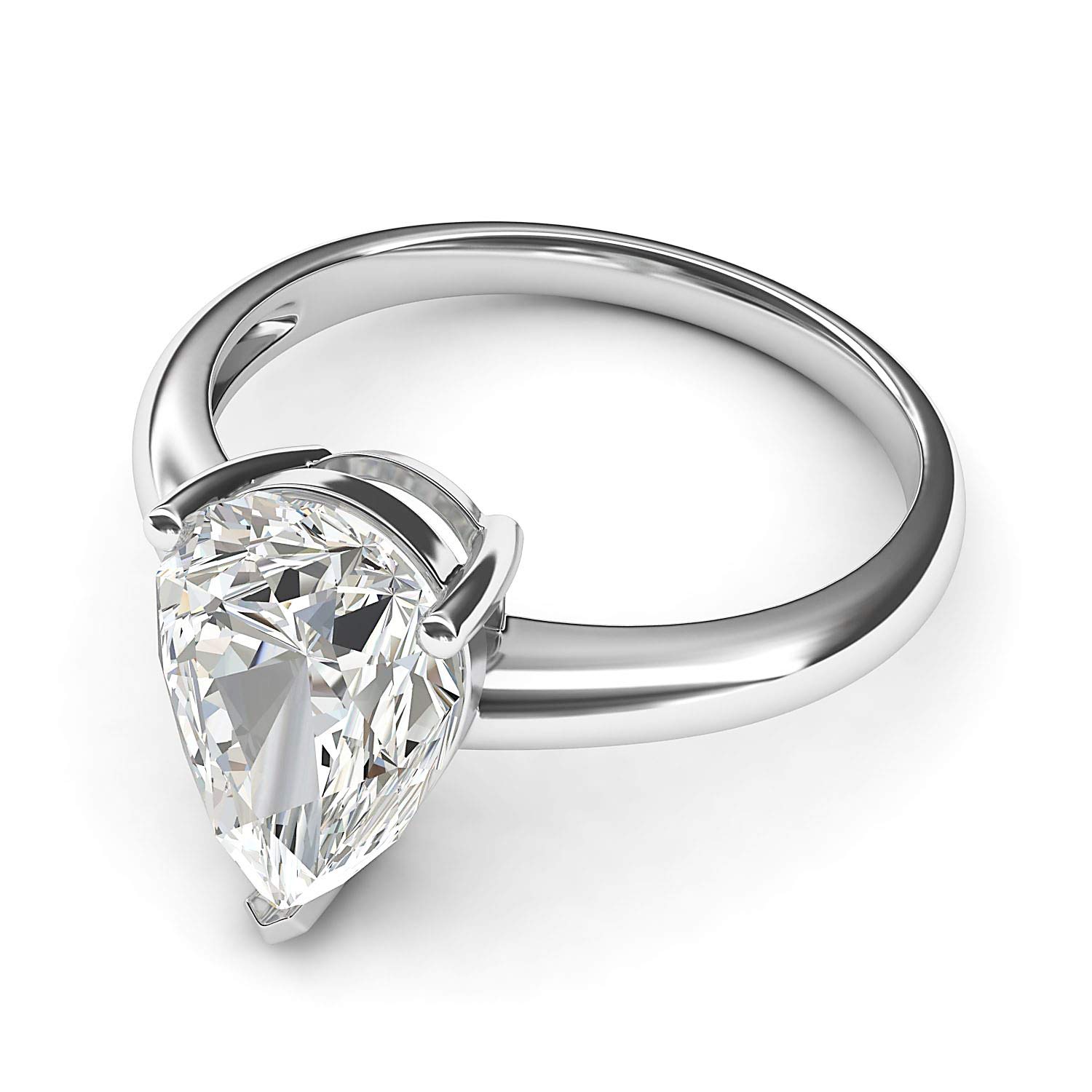 14K White Gold 8x12mm Pear-Shaped Simulated Diamond Engagement Ring - Elegant Domed Wedding Band for Bridal Promise, Anniversary & Special Occasions
