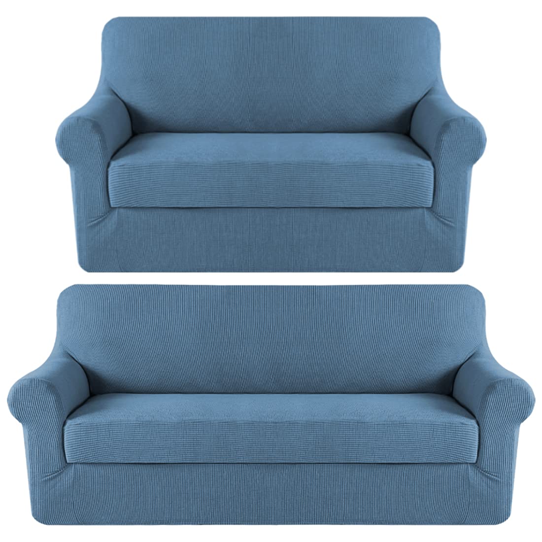 H.VERSAILTEX Stretch Loveseat Cover Sofa Slipcover - Plaid Pattern Furniture Protector, Dusty Blue | Removable & Washable | Perfect for Living Room, Apartment, Dorm Decor