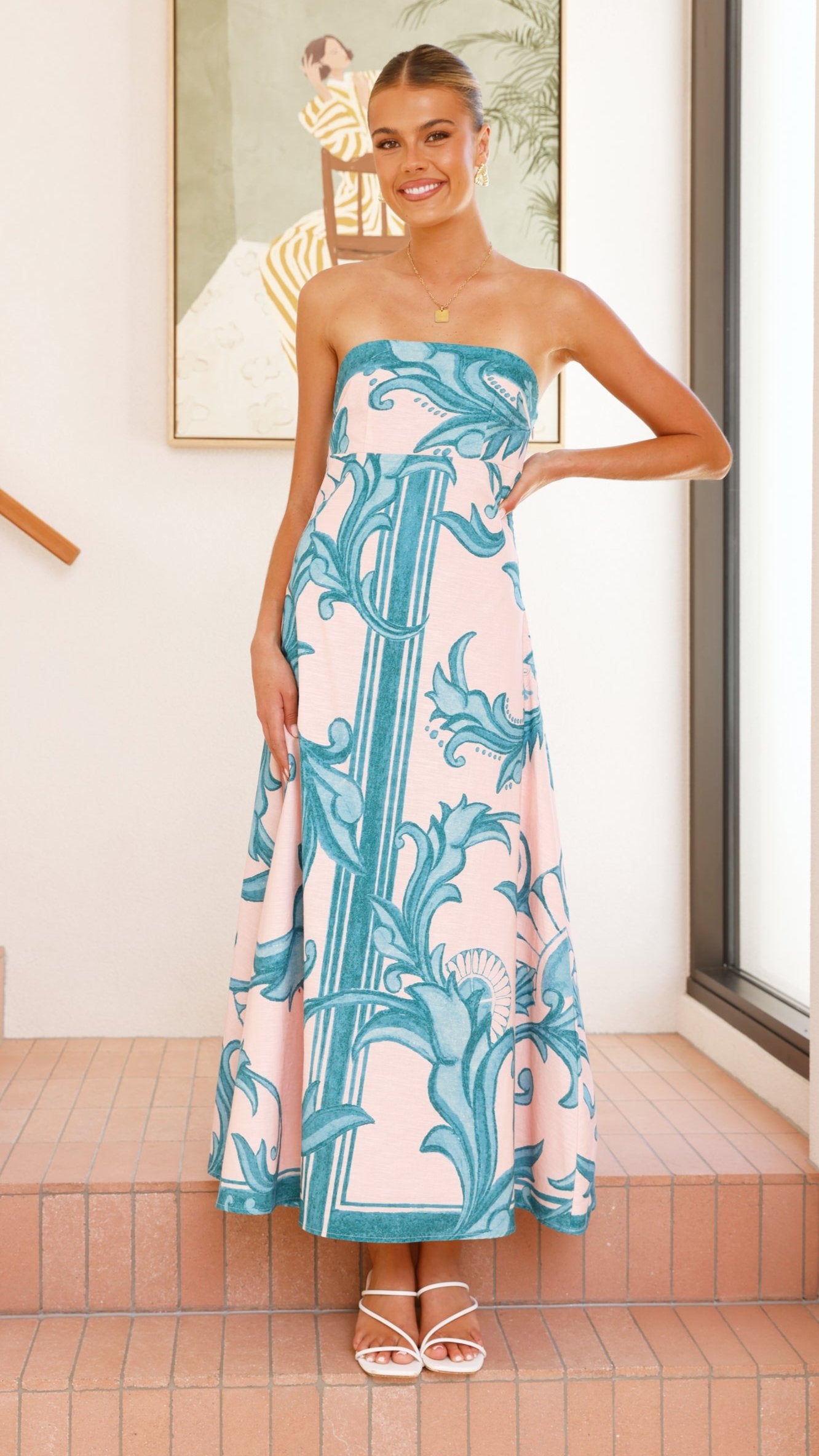 Madra Maxi Dress for Women - Flowy Aqua & Pink Zayna Print Summer Beach Dress | Perfect for Vacations, Beach Parties & Boho Fashion