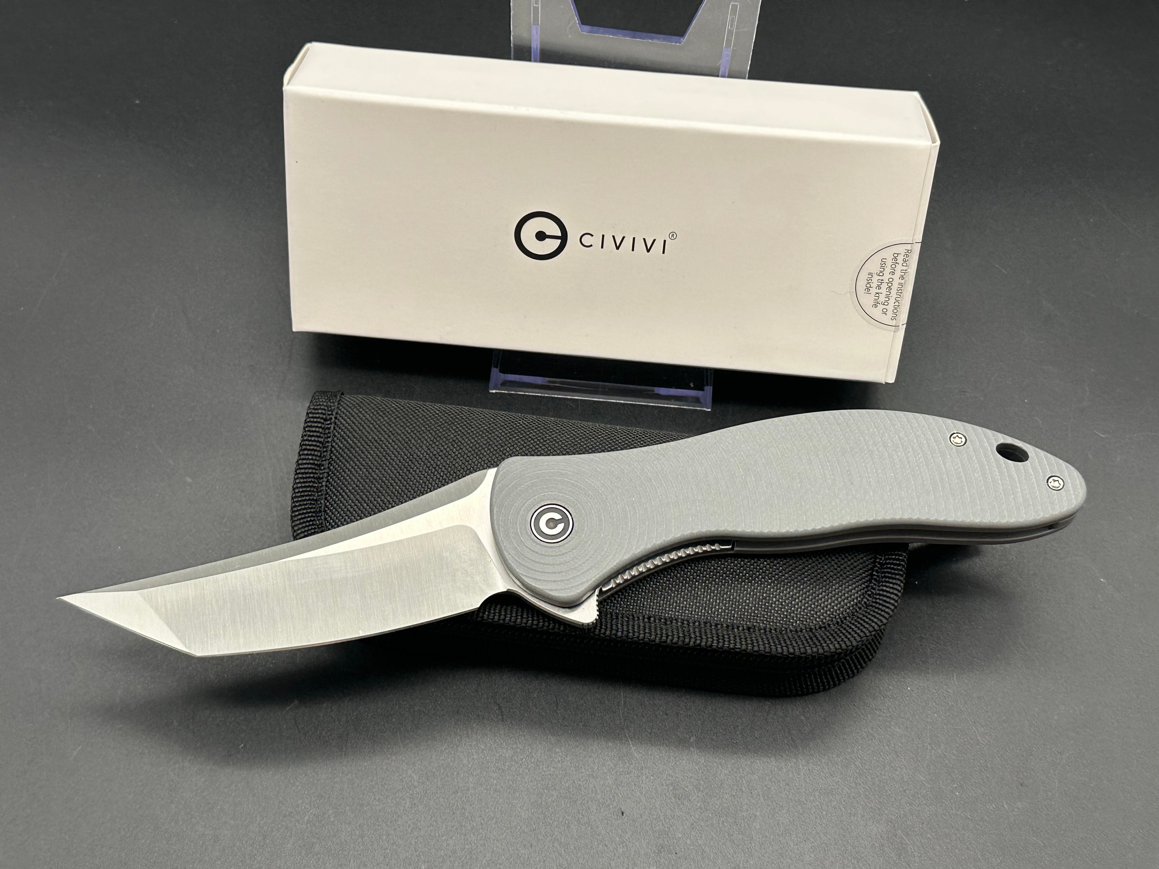 CIVIVI SYNERGY4 Folding Knife - Gray G10 Handle, Nitro-V Steel Tanto Blade, Plain Edge with Satin Finish - EDC, Outdoor, Camping & Survival Tool