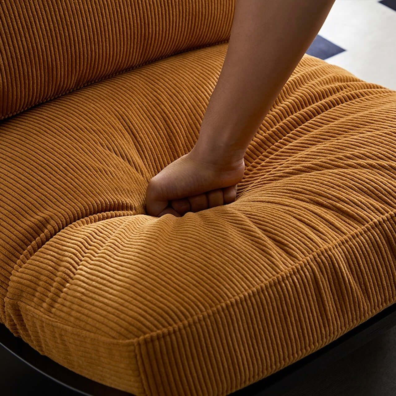 Comfortable Yellow Corduroy Caterpillar Lounge Chair - Single Sofa Rocker with Soft Cushion for Living Room, Nursery or Reading Nook - Cozy Home Decor