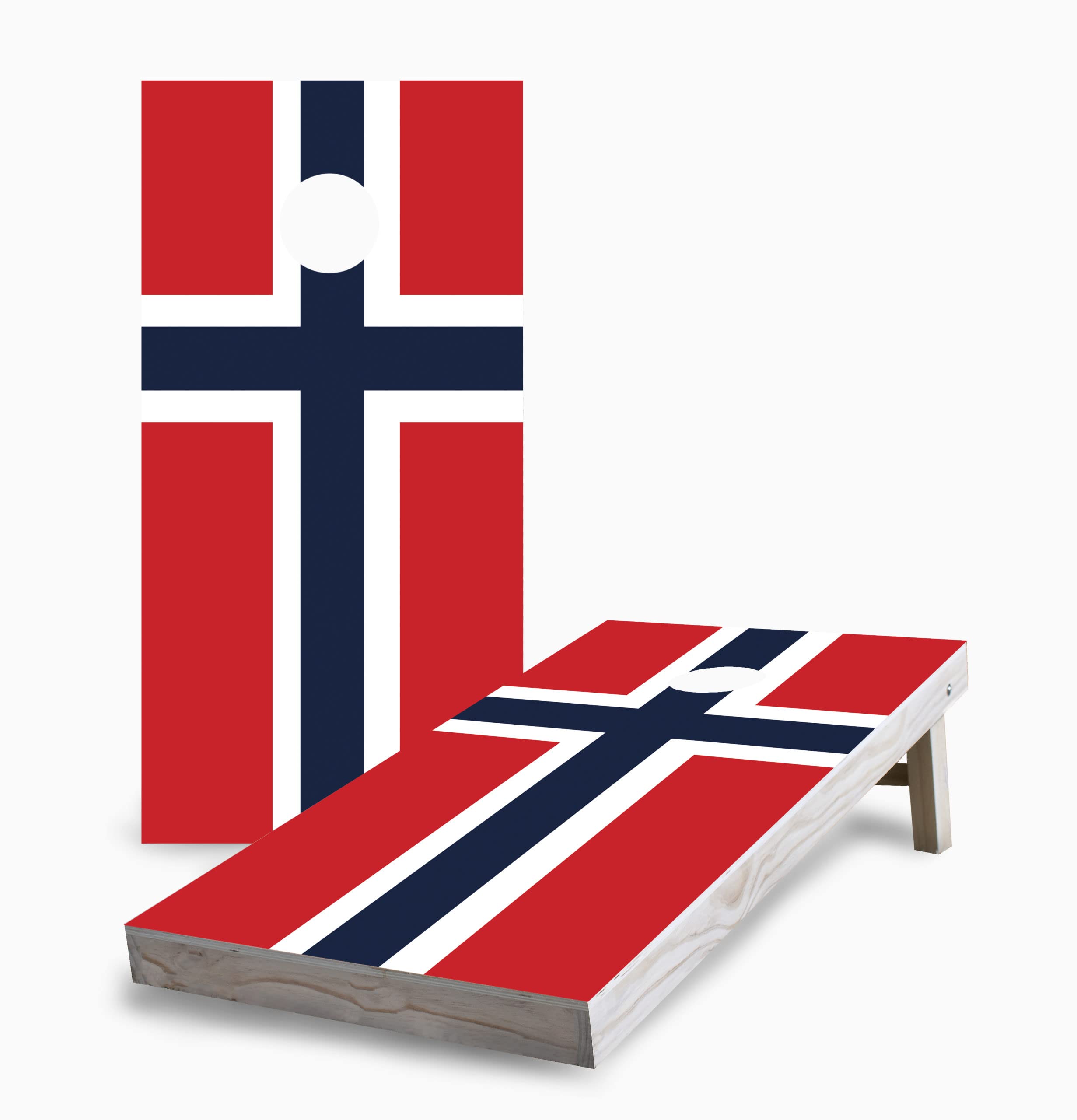 Skip's Garage Norwegian Flag Corn Hole Board Set - 2 Boards, 8 Bags & Accessories - Outdoor Lawn Games for Parties, BBQs & Tailgating