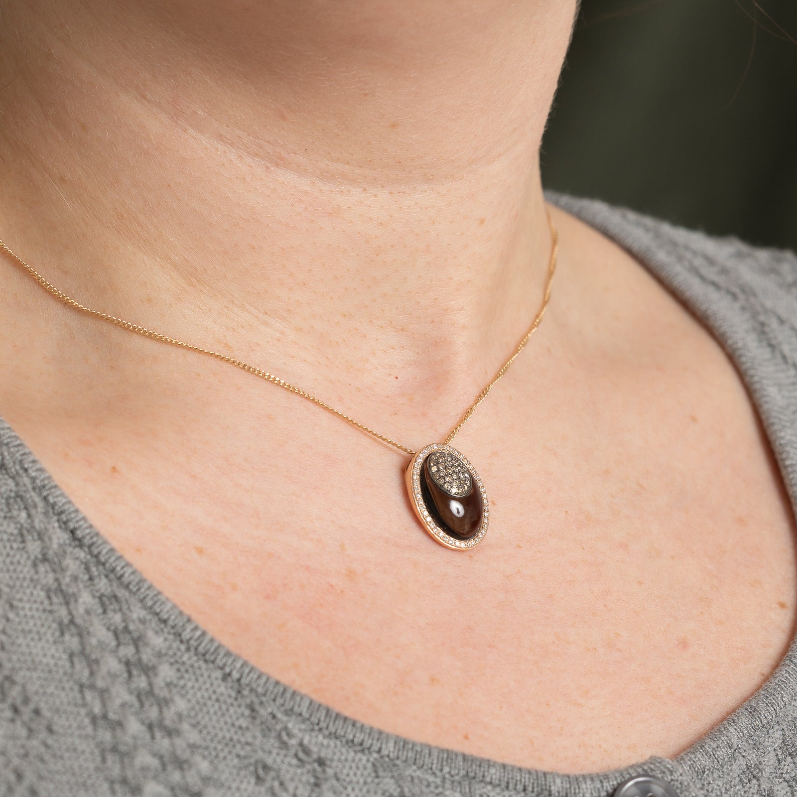 Elegant 6.60ct Oval Smoky Quartz & 0.55ctw Diamond Halo Pendant Necklace - Perfect for Weddings, Anniversaries & Special Occasions