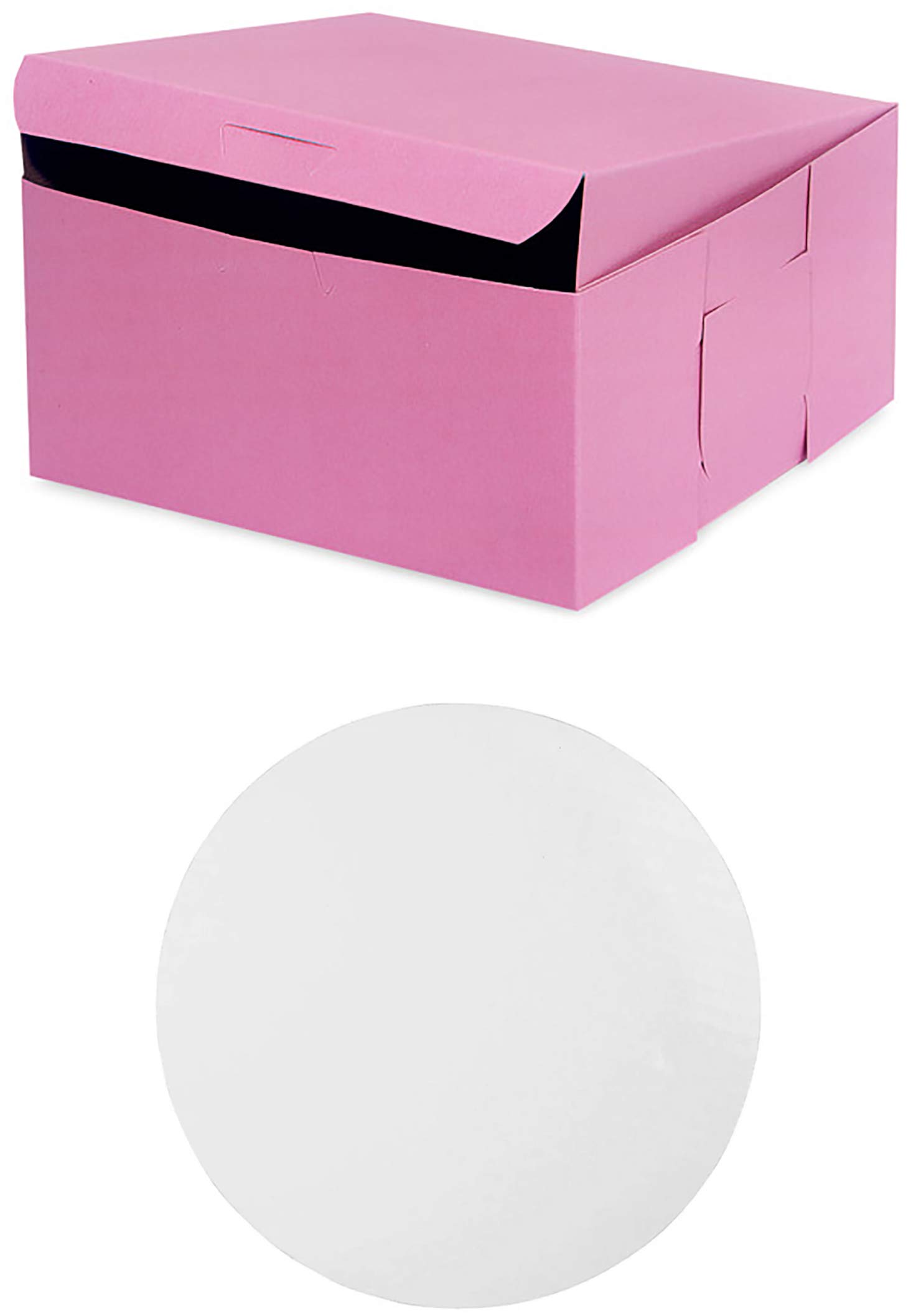 Eco-Friendly 8x8x4 Inch Recycled Pink Kraft Cake Box with 8 Inch Round Cake Boards (10-Pack, Front Loading) – Perfect for Bakeries, Wedding Cakes & Gift Packaging