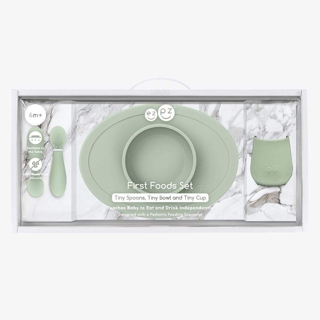 EZPZ First Foods Set - Baby-Led Weaning Starter Kit with Silicone Plates & Bowls for Toddlers - Perfect for Mess-Free Mealtime at Home or On-the-Go