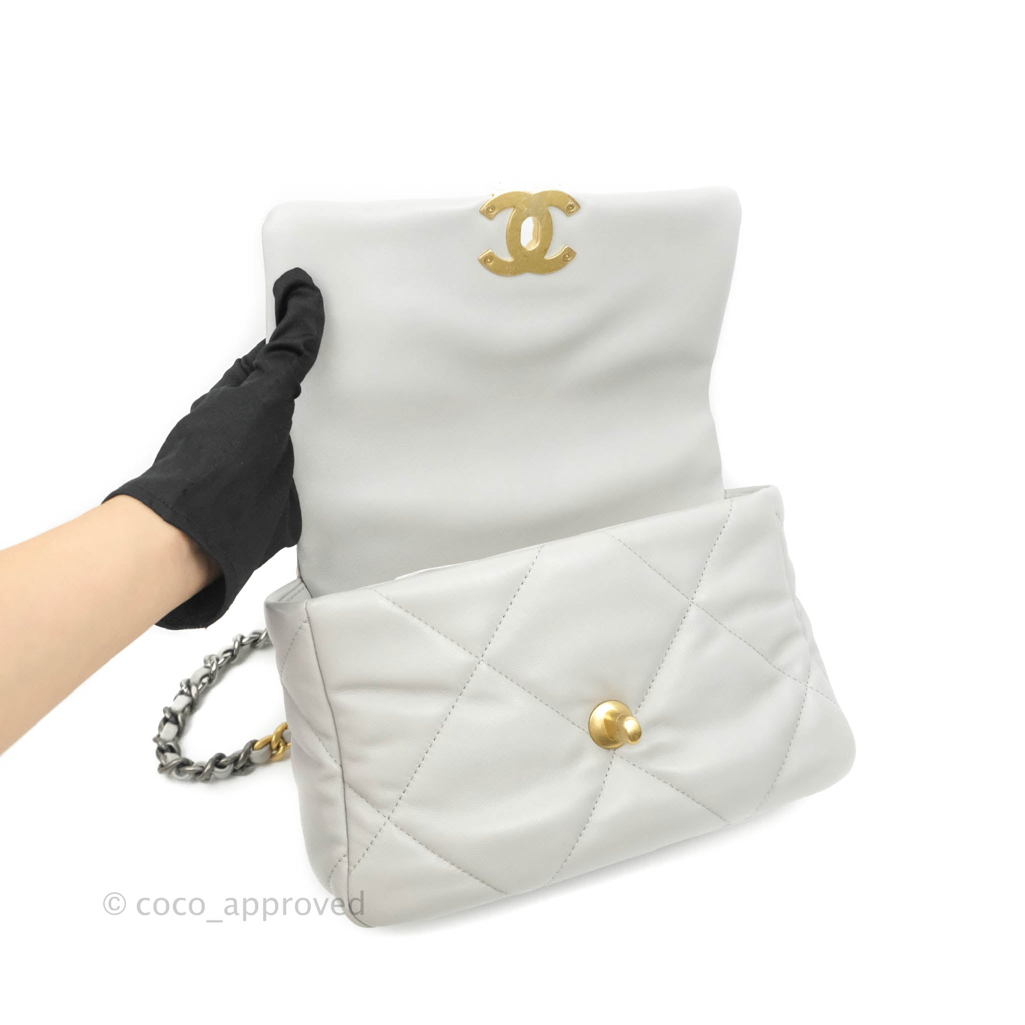 Chanel 19 Small Handbag Grey Lambskin Leather with Mixed Hardware - Luxury Crossbody Bag for Women, Perfect for Date Night & Evening Events