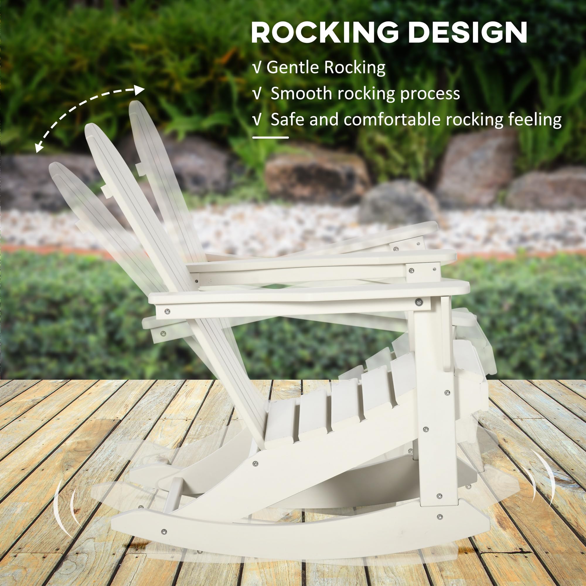 Outsunny White All-Weather HDPE Adirondack Rocking Chair - Durable Porch Rocker for Patio, Garden, Lawn & Backyard - Perfect for Relaxing by the Fire Pit or Outdoor Lounging