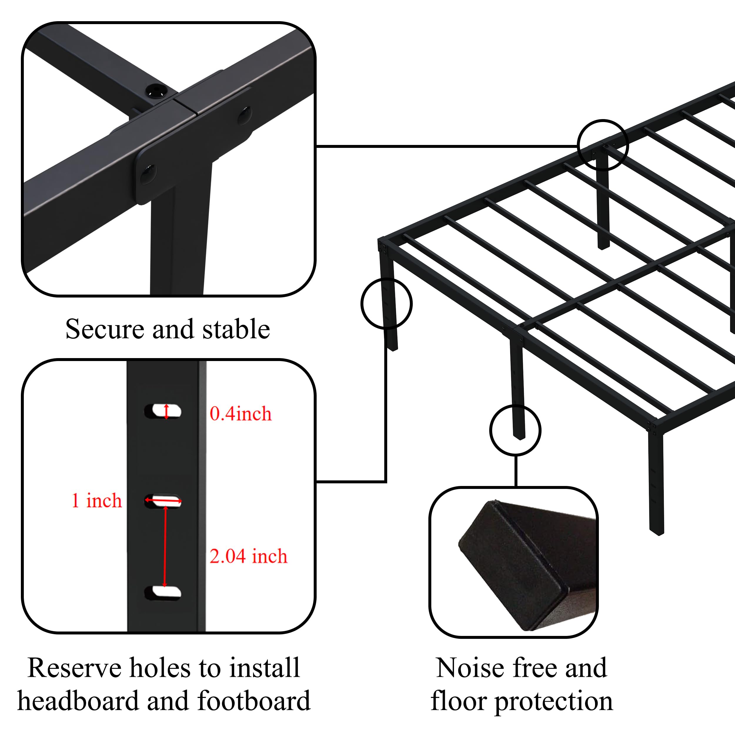 16 Inch Full Size Bed Frame with 14 Inch Storage - Heavy Duty Metal Platform (3,500 lbs Capacity) - No Box Spring Needed - Easy Assembly Mattress Foundation - Perfect for Small Bedrooms, Guest Rooms & Dormitories