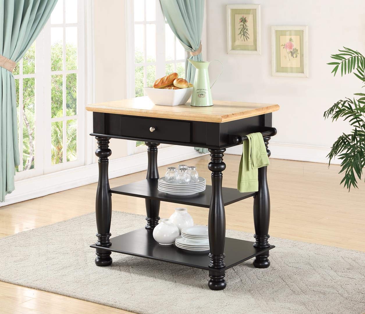 Bernards Birch Kitchen Island with Storage - Black Wooden Kitchen Cart for Small Spaces, Countertop Organizer & Prep Station - Perfect for Apartments, Condos & Home Kitchens