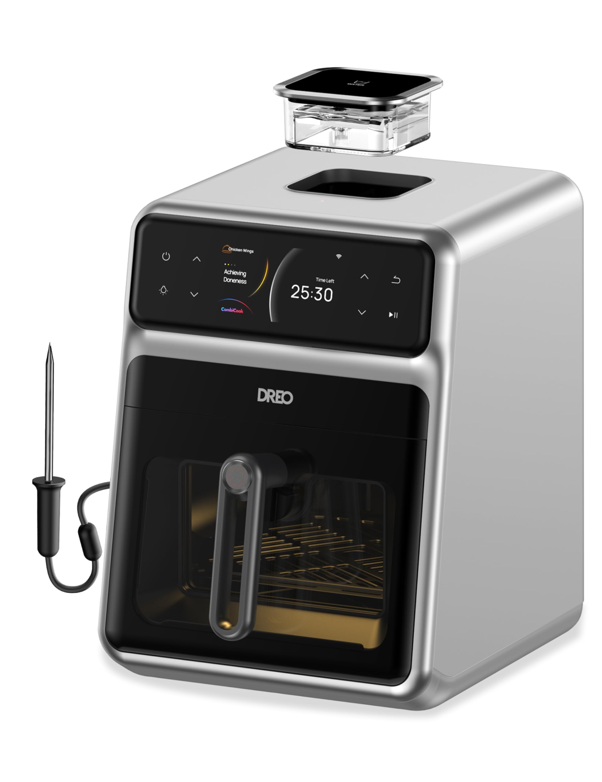 Dreo ChefMaker 6QT Smart Air Fryer Oven with Cook Probe & Water Atomizer - 3 Professional Cooking Modes, One-Touch Operation for Perfect Meals - Ideal for Baking, Roasting, and Air Frying at Home