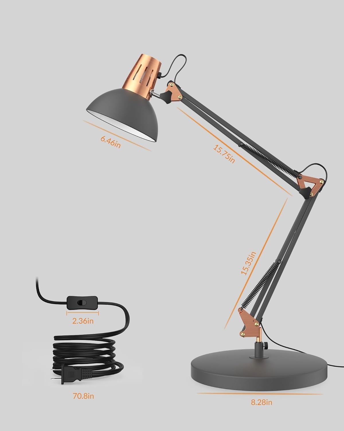 Adjustable Metal Gooseneck Desk Lamp with On/Off Switch - Swing Arm Clip-on Reading Light for Bedroom, Study & Office - Perfect for Late-Night Reading, Home Office Work & Dorm Room Study (Sandy Black)
