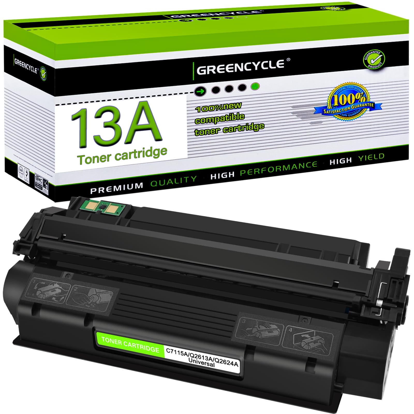 Greencycle Replacement 13A Q2613A 15A C7115A Toner Cartridge - Compatible with HP LaserJet 1300/1300n/1300xi Printers (Black, 1-Pack) | High-Quality Printing for Office Documents & Home Use