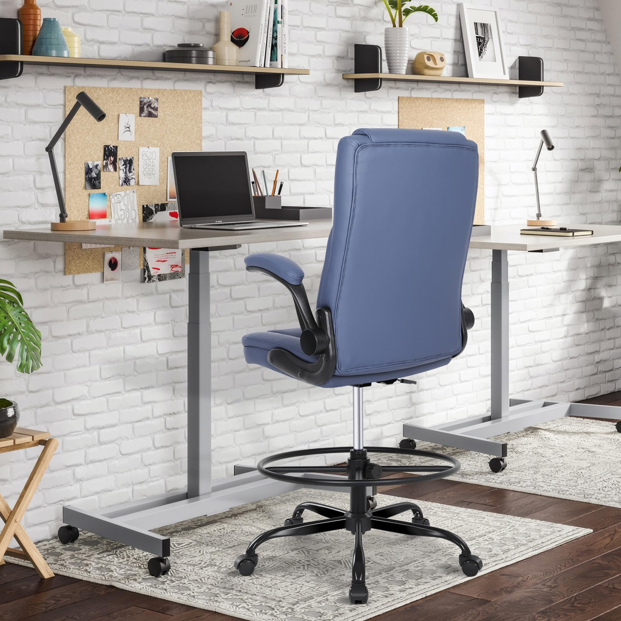 Premium Misolant Leather Drafting Chair - Adjustable Height Tall Office Chair with Flip-Up Armrests for Standing & Counter Height Desks - Ergonomic Design for Architects, Artists & Home Office Workspaces