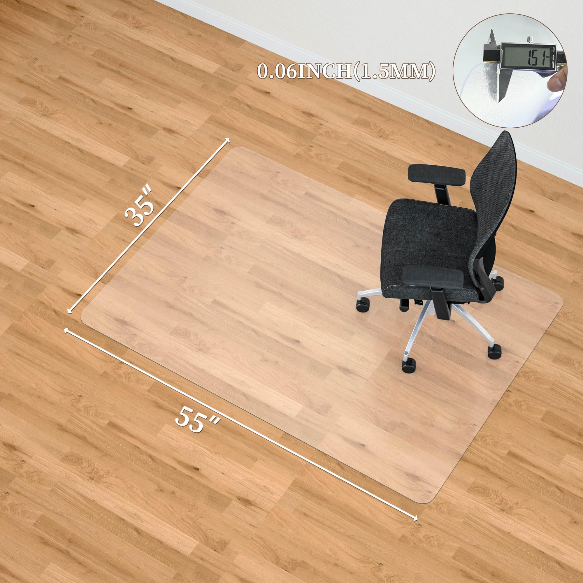 35” x 55” Clear Office Chair Mat for Hardwood Floors - Heavy Duty Floor Protector Mat with Easy Rolling & Cleaning - Perfect for Home Office, Study Room & Workspace (Rectangle)