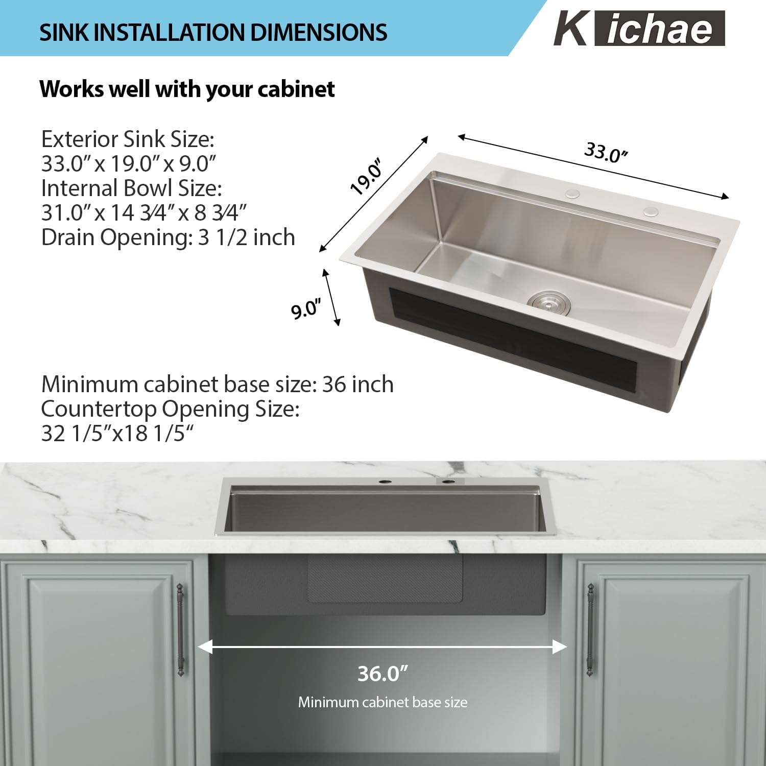 33 Inch Drop-in Kitchen Sink - 16 Gauge Stainless Steel Single Bowl Topmount Sink with Ledge Workstation | Handmade Basin for Modern Kitchens | Perfect for Meal Prep, Dishwashing & Small Space Cooking