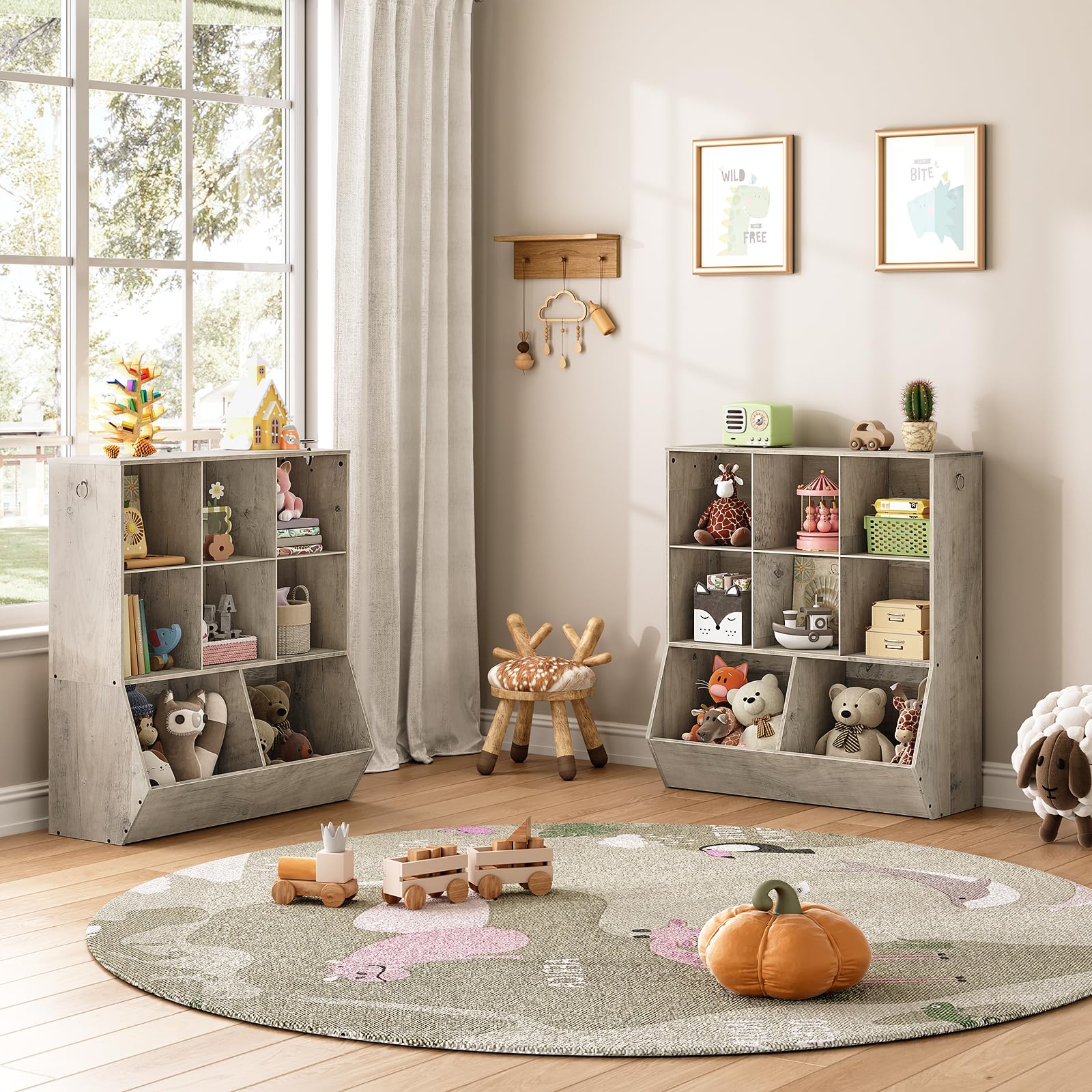 HOOBRO Kids Bookshelf and Toy Storage Organizer with 8 Cubicles, Greige BG35CW01G1 - Perfect for Playroom, Bedroom, Nursery & School Organization