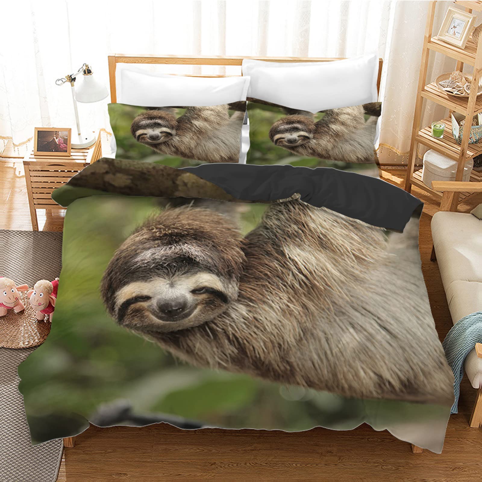 Premium Queen Size Green Otter Duvet Cover Set - 3 Piece Soft Brushed Microfiber (110g/㎡) with Zipper Closure, Includes 2 Pillow Shams (20
