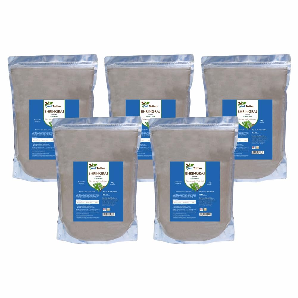 Ved Tattva Bhringraj Powder for Hair Growth - 1 KG Pack of 5 | Ayurvedic Herbal Treatment for Hair Loss, Dandruff & Scalp Care | Perfect for DIY Hair Masks & Natural Hair Care Routines