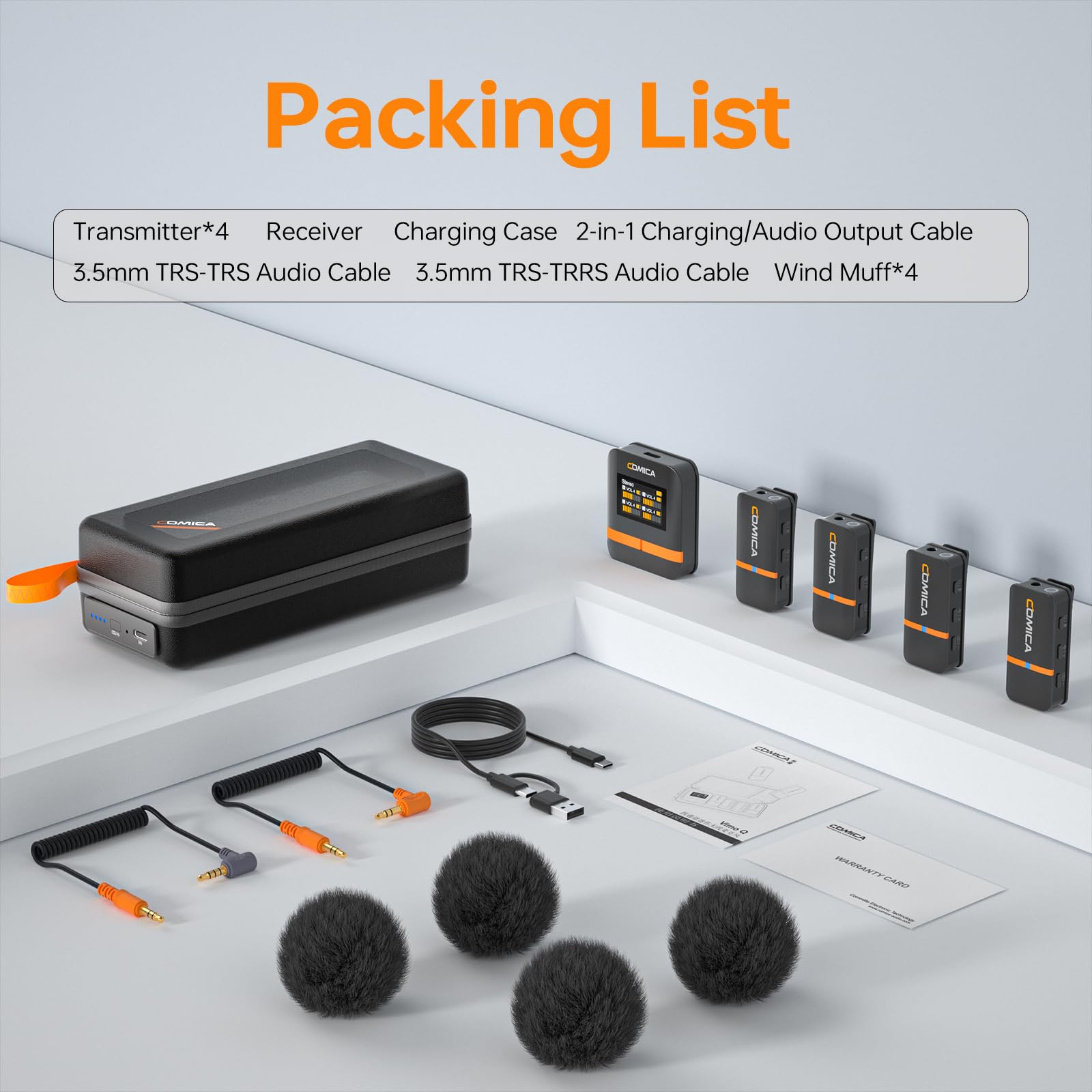 COMICA Vimo Q 4-Channel Wireless Lavalier Microphone System with Noise Cancellation - 656ft Range, 4 Audio Tracks Output for iPhone, Android, DSLR Camera - Perfect for Video Recording, Live Streaming & Podcasting