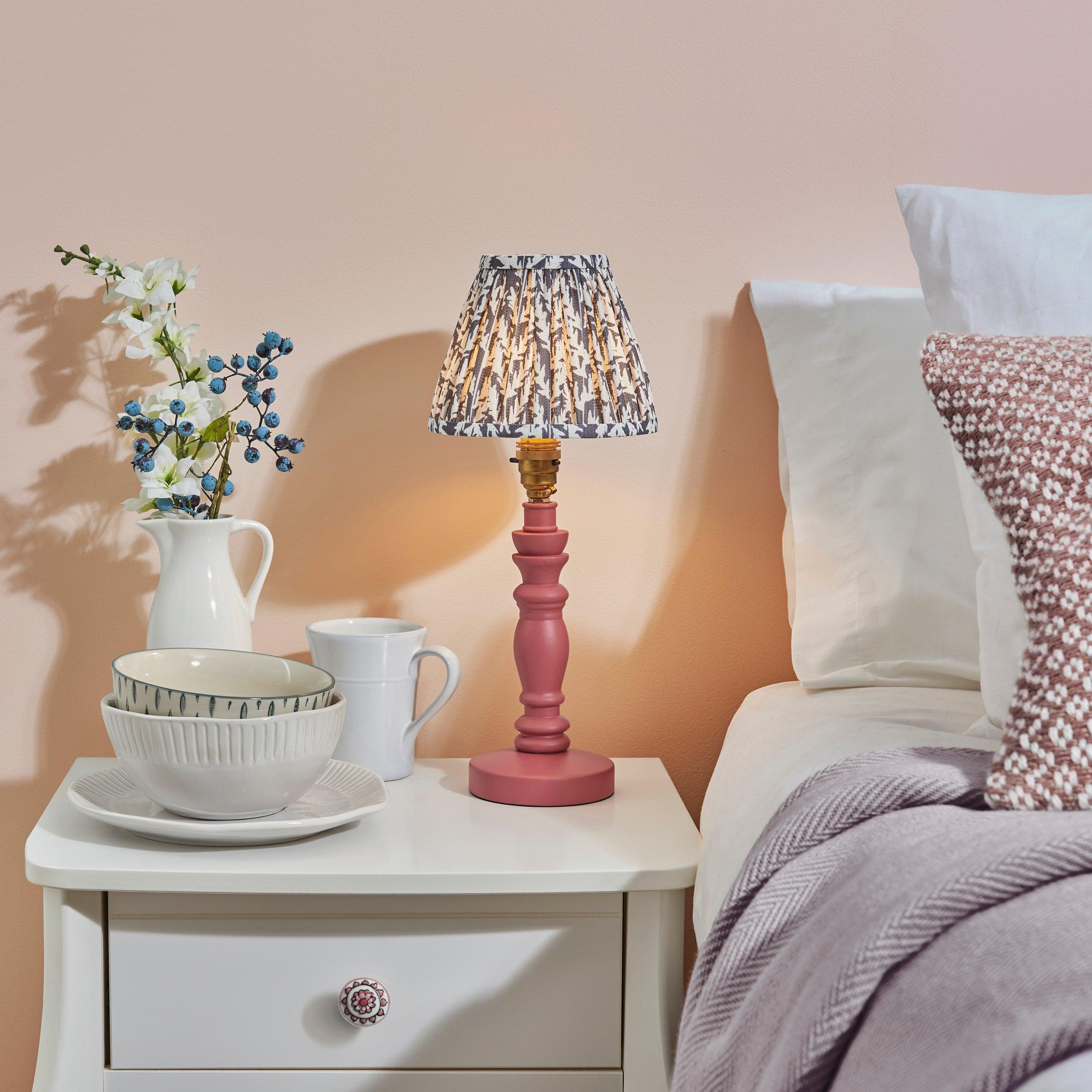 Bibury Pink Table Lamp with 16cm Pearl Grey Leaf Shade - Elegant Home & Office Lighting for Bedroom, Living Room, Study