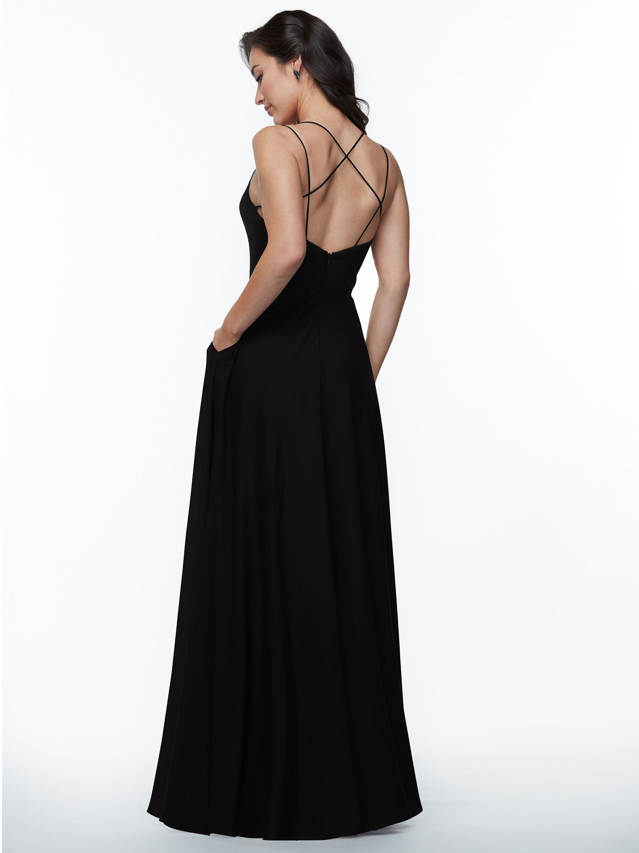 Elegant 83024 Stretch Chiffon A-Line Bridesmaid Dress with Pockets - Perfect for Weddings, Formal Events & Special Occasions