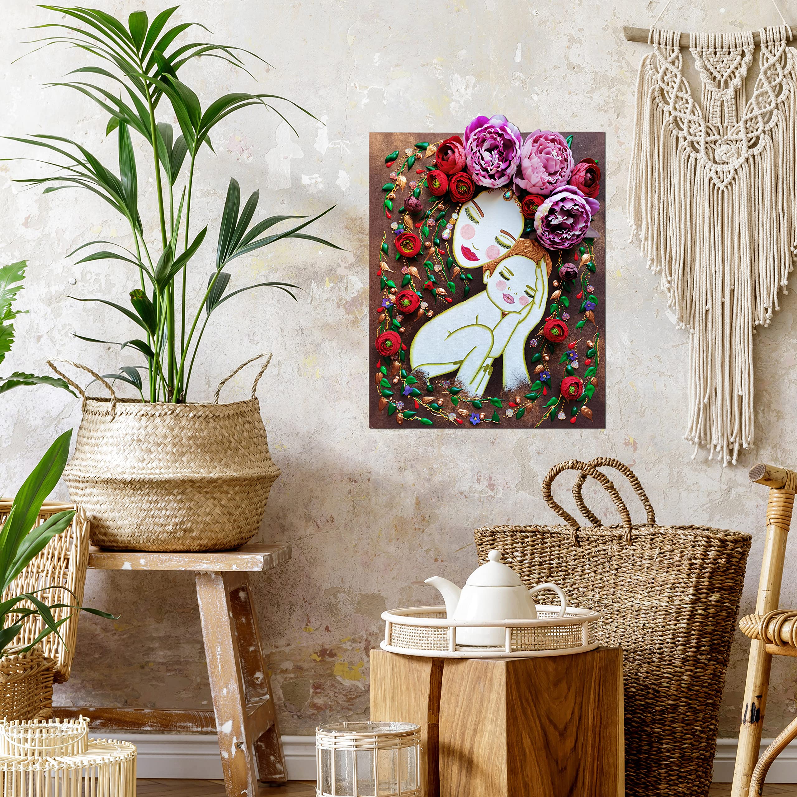 Frida Kahlo Wall Art - Handmade Canvas Painting, Fine Art Acrylic Painting for Coquette, Hippie & Boho Room Decor - Perfect for Nursery, Gypsy Style & Aesthetic Spaces - Unique Mother's Day Gift Idea from Husband