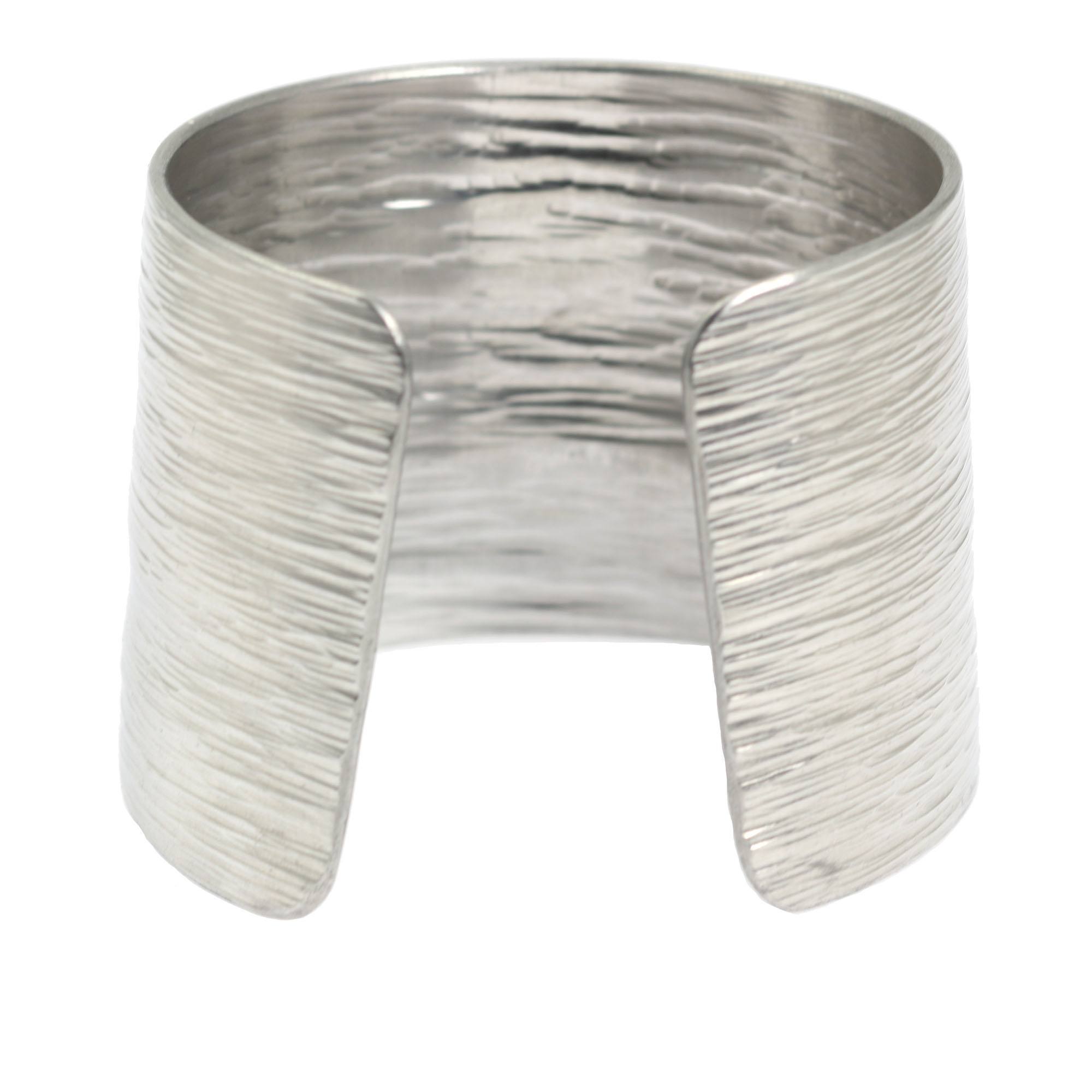 Stylish Aluminum Bark Cuff Bracelet - Wide Silver Tone Bangle for Women | Perfect for Casual Wear, Boho Outfits & Everyday Fashion Accessories