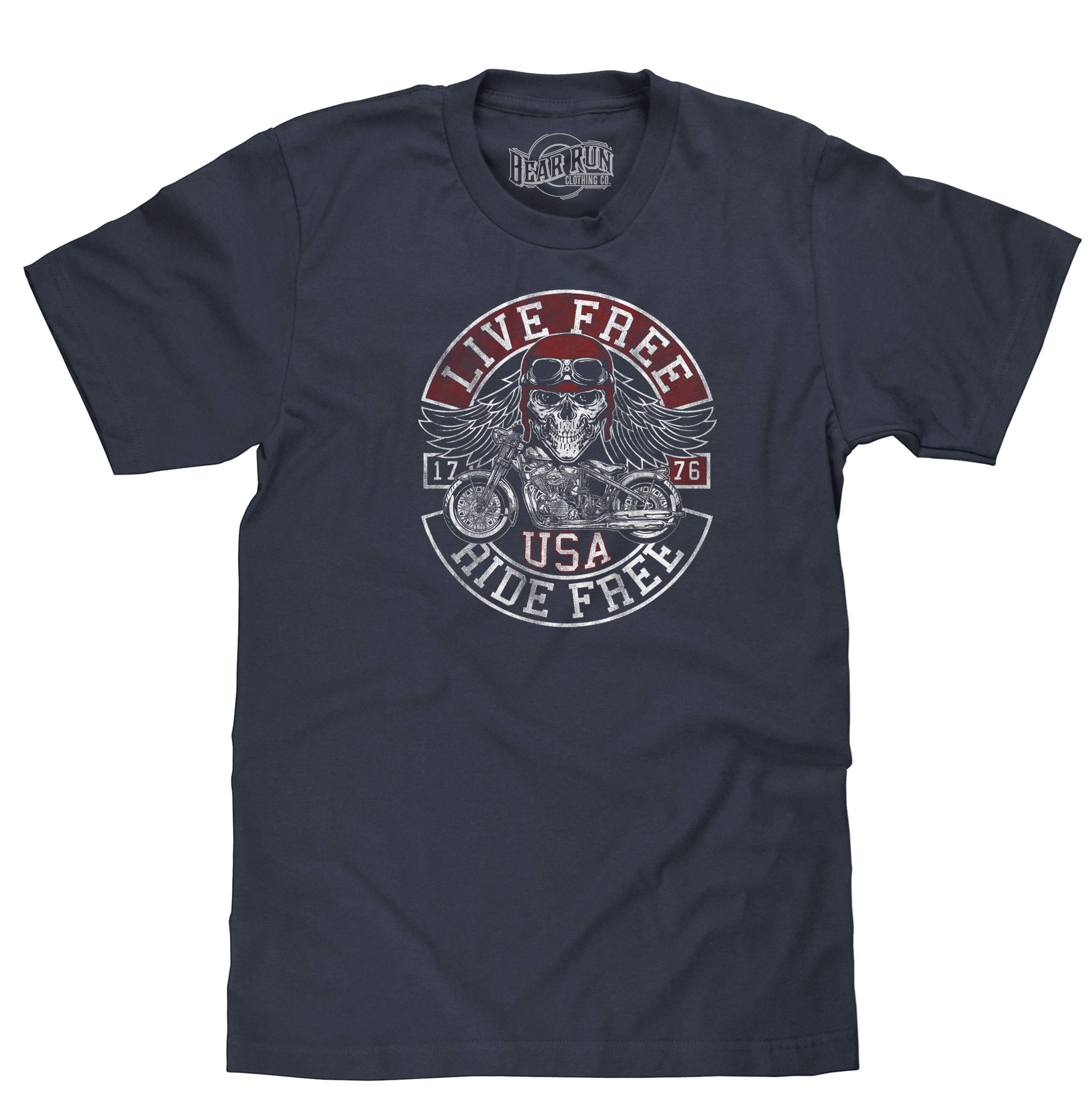Men's Live Free Ride Free Motorcycle T-Shirt - 1776 USA Biker Skull Graphic Tee for Harley Davidson Riders & Motorcycle Enthusiasts | Perfect for Biker Events, Road Trips & Casual Wear