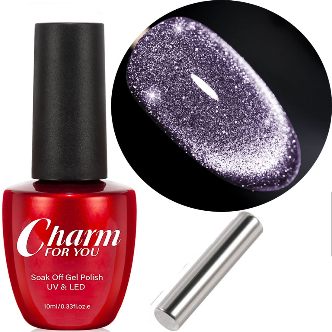 VERONNI Purple Magnetic Cat Eye Gel Nail Polish - Reflective Glitter UV Soak Off Gel with Magnet for Nail Art Manicure (E-07) | Perfect for Salon, Home Use & Special Occasions