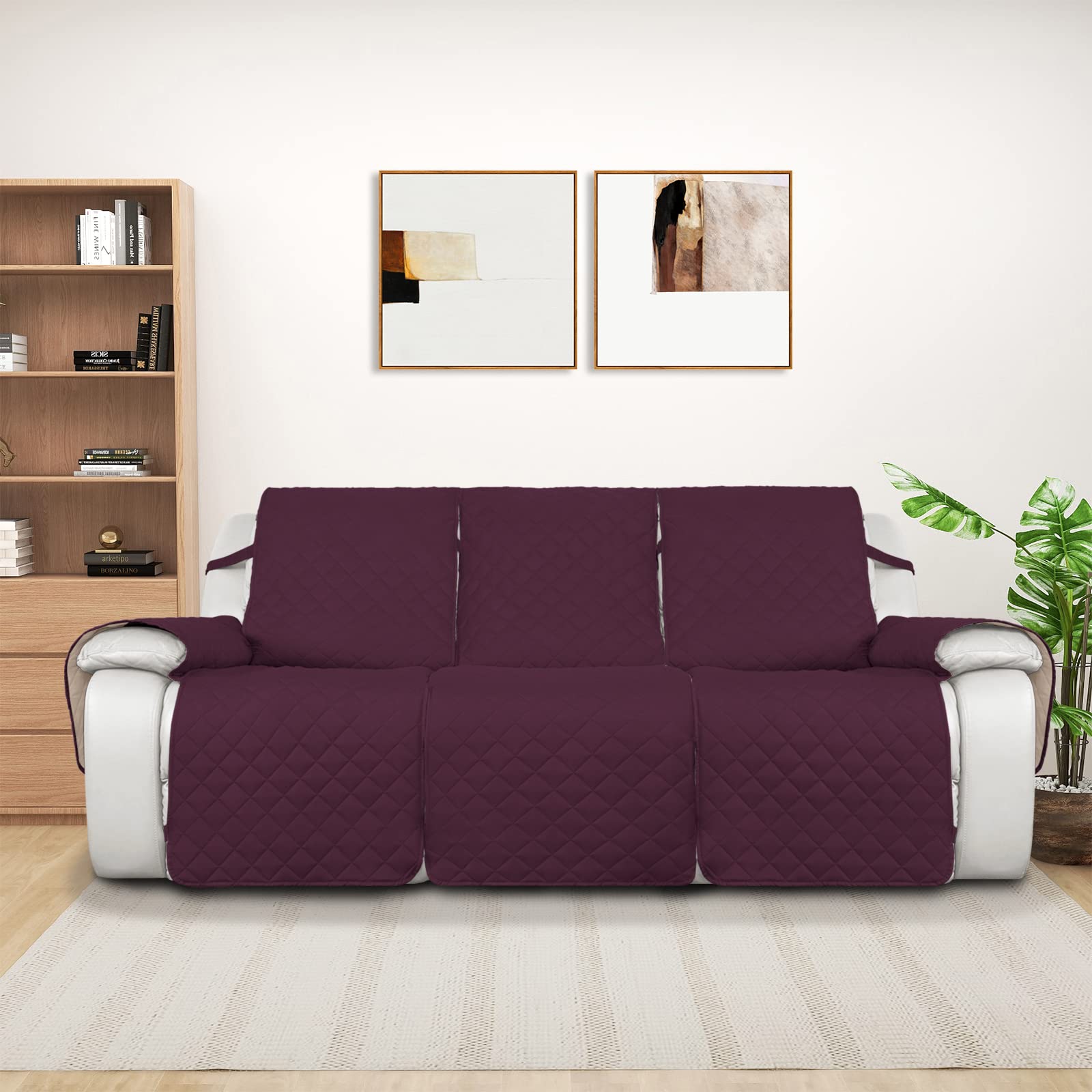 PureFit Waterproof Reversible 3-Seater Reclining Sofa Cover - Non-Slip Split Design for Recliner Couches, Washable Furniture Protector for Pets & Kids (Wine/Beige) | Perfect for Living Room, Family Room & Pet-Friendly Homes