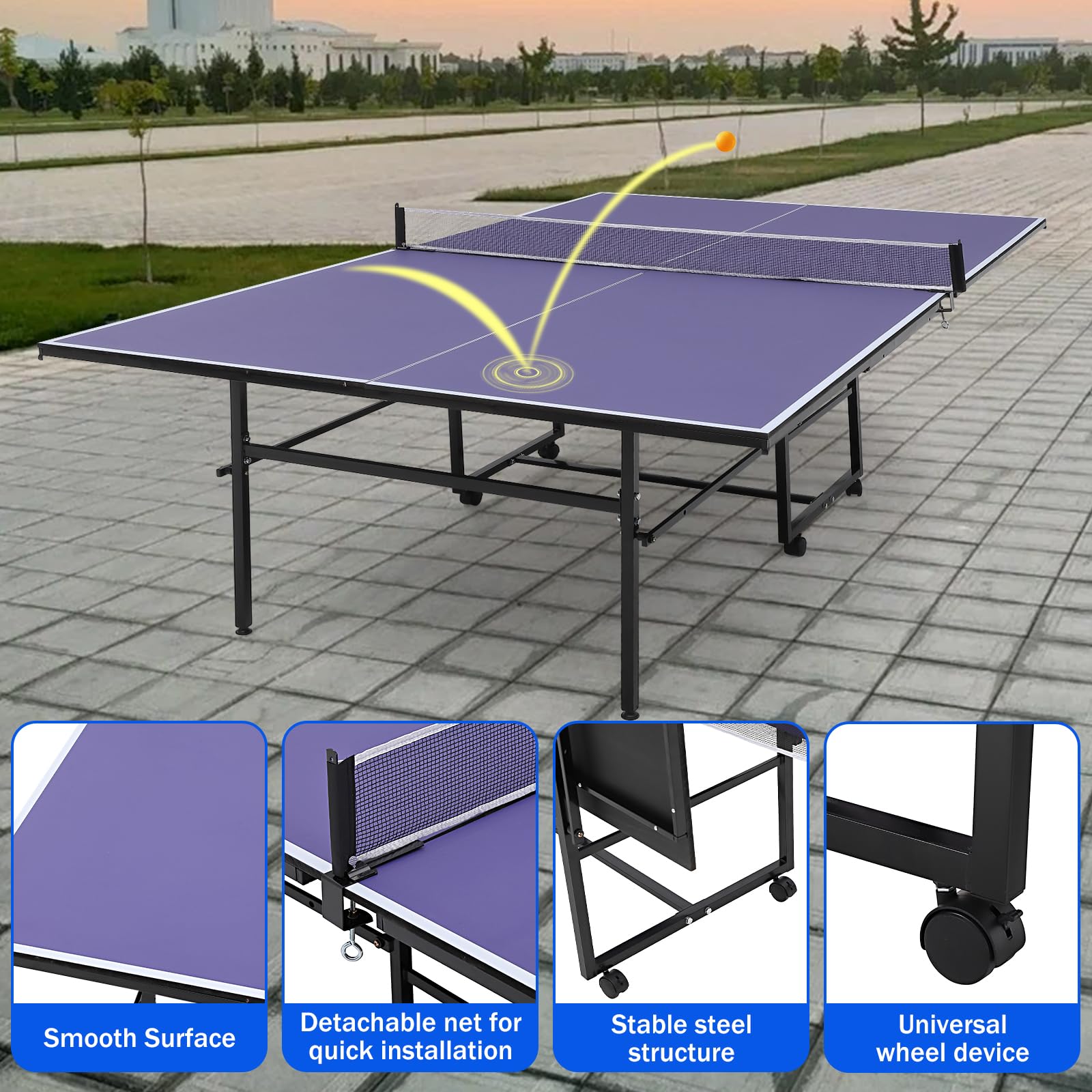 Professional Full-Size 9' x 5' Folding Ping Pong Table with Net & Wheels - Indoor/Outdoor Tennis Table with Single Player Playback Mode for Easy Storage & Movement | Perfect for Home, Gym, Office & Backyard Games