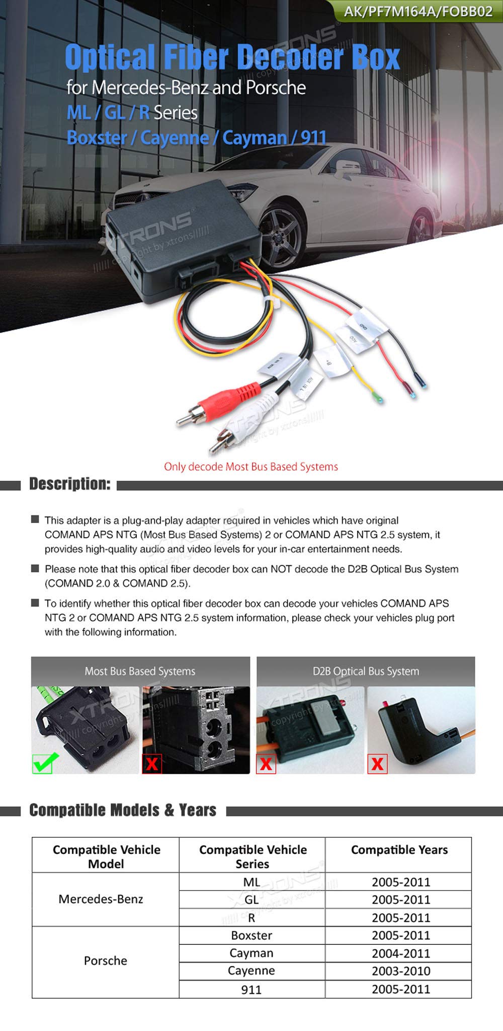 XTRONS Optical Fiber Decoder Box Head Unit Replacement for Mercedes-Benz ML GL R Series - Upgrade Your Car Audio System for Enhanced Sound Quality | Perfect for Mercedes-Benz ML350 ML550 GL450 GL550 R350 R550 Models
