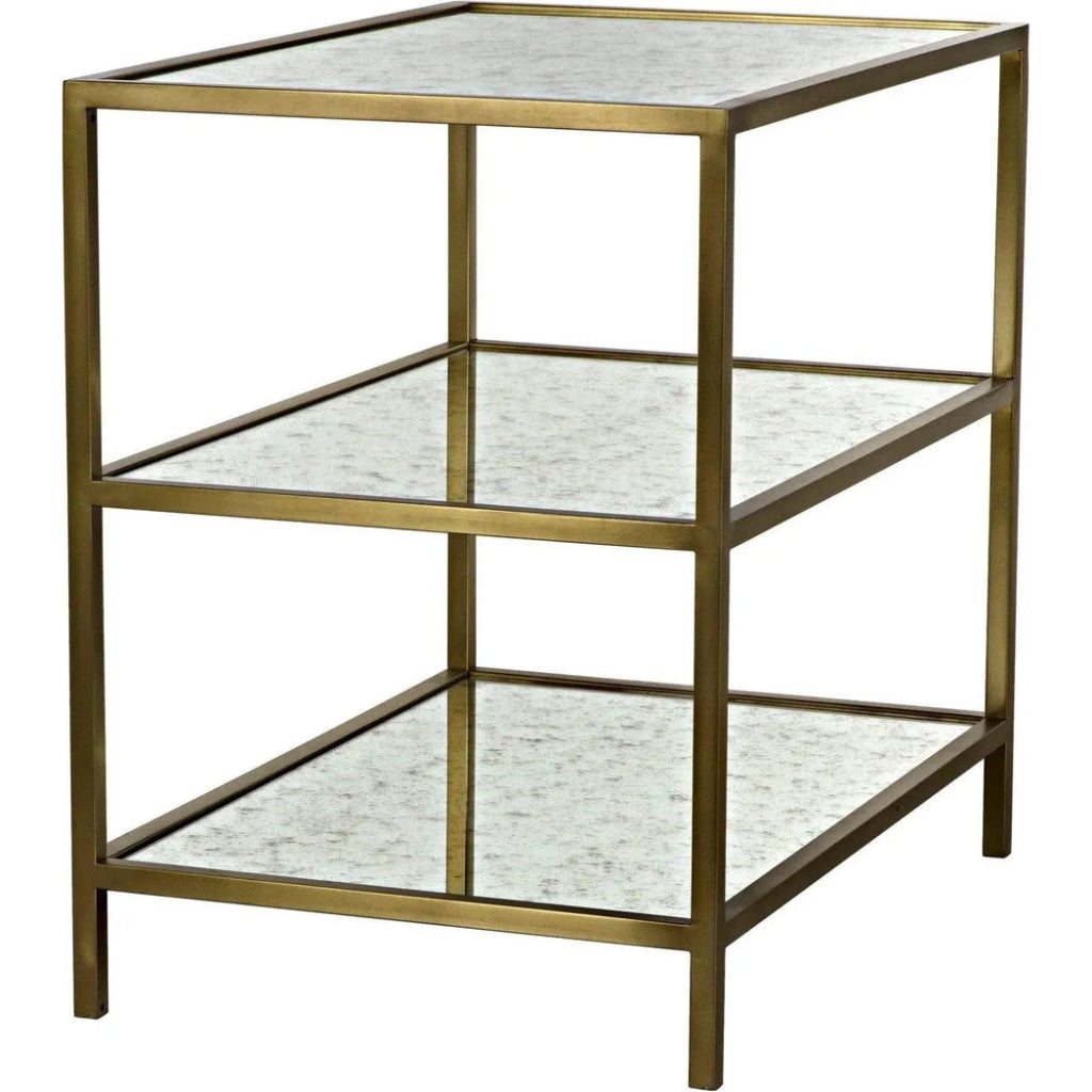 3 Tier Rectangle Side Table - Antique Brass & Mirror Finish - Perfect for Living Room, Bedroom, or Office Decor