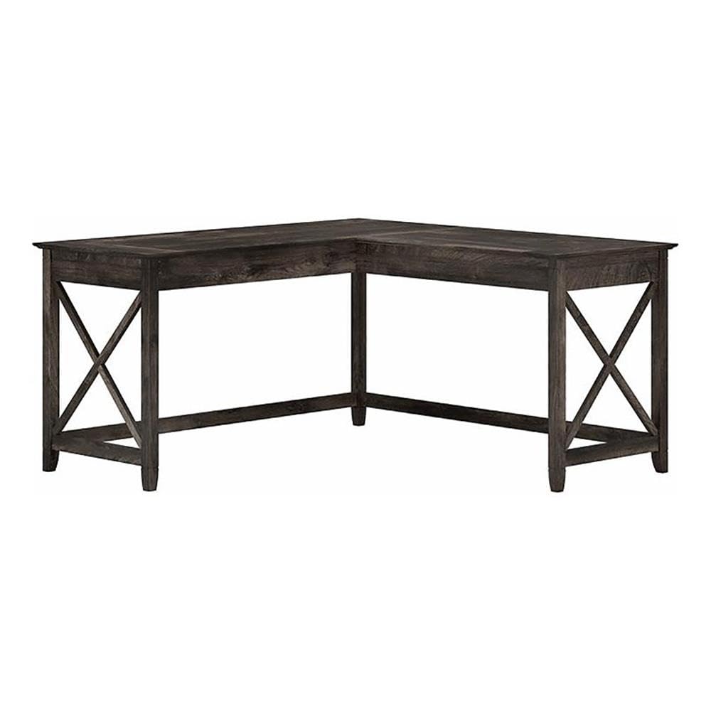 Atlin Designs L-Shaped Farmhouse Wood Desk in Dark Gray Hickory - Rustic Home Office Furniture for Small Spaces, Perfect for Remote Work & Study