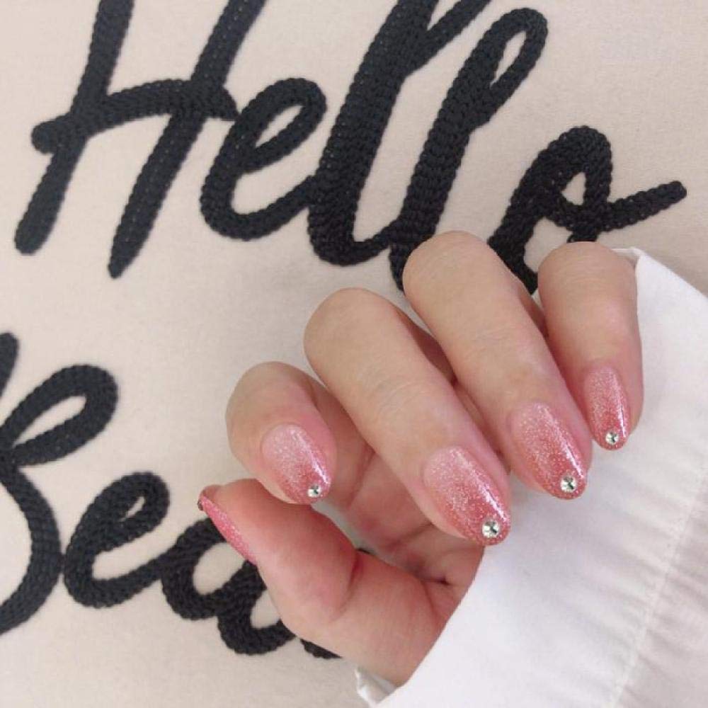 24Pcs Pink Glitter Gradient Short Fake Nails with 3D Rhinestones - Full Cover Artificial Nails for Wedding, Bridal, Party & Special Occasions - Easy to Apply Press on Nails for Daily Wear & Nail Art