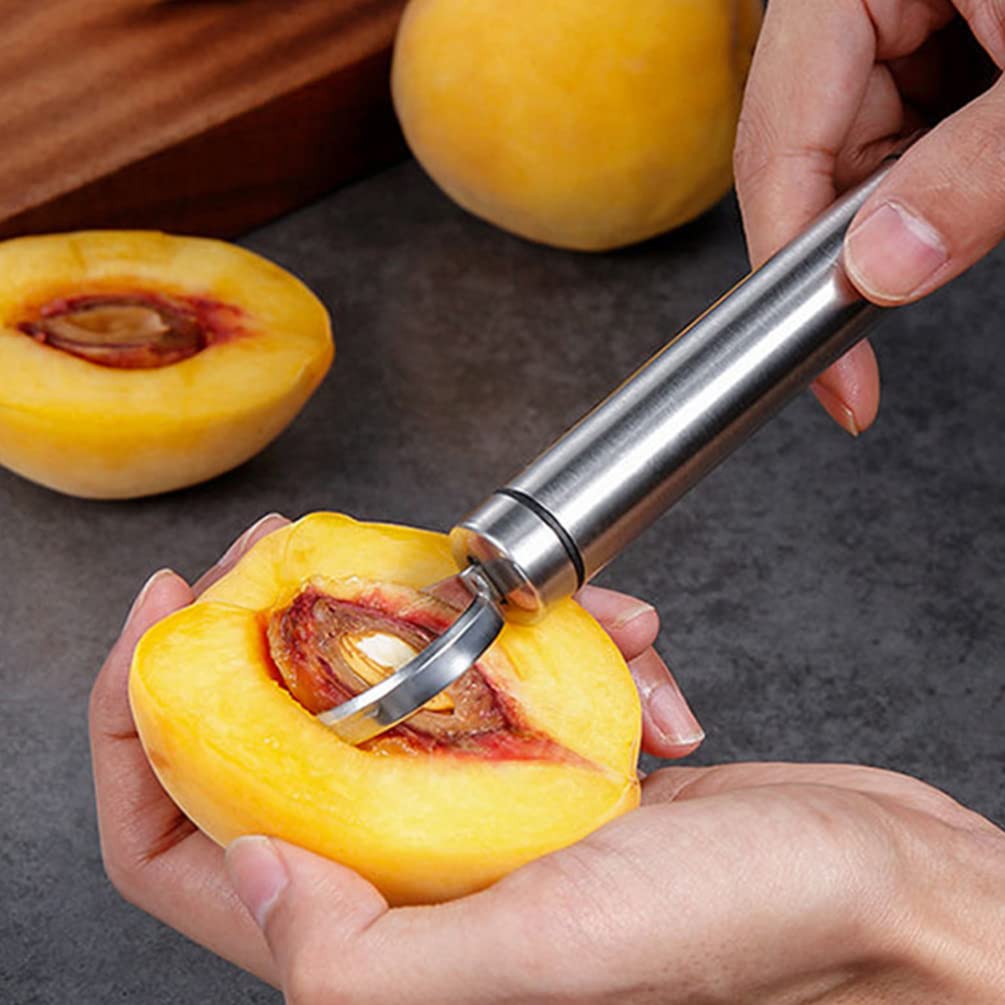 2PCS Yellow Peach Corer - Stainless Steel Fruit Core Remover Tool for Peaches, Apricots & Plums - Durable Kitchen Gadget for Easy Pitting - Perfect for Home Cooking, Baking & Restaurant Use