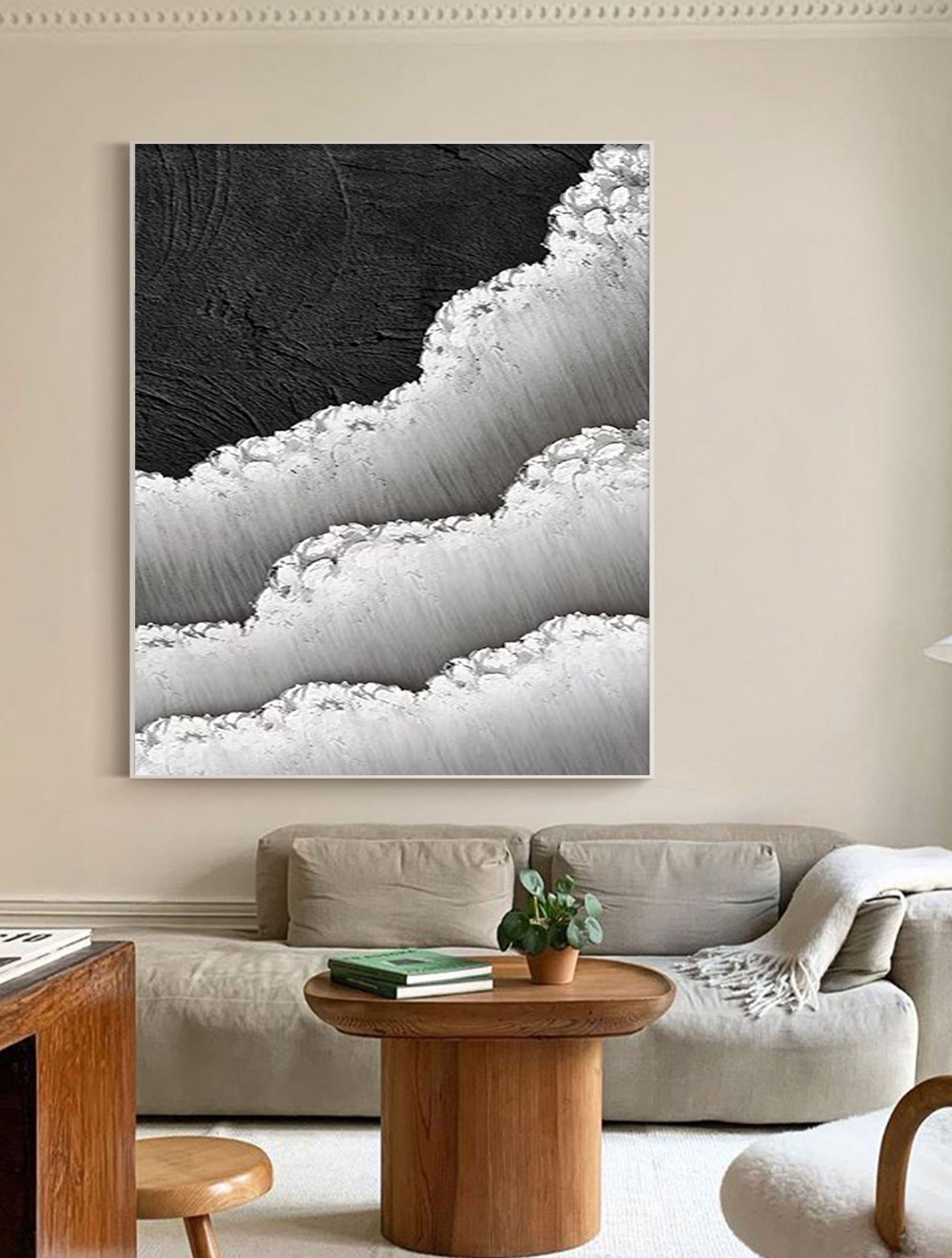 Black and White Textured Minimalist Wall Art Print - Modern Abstract Home Decor for Living Room, Bedroom & Office | #MZ046