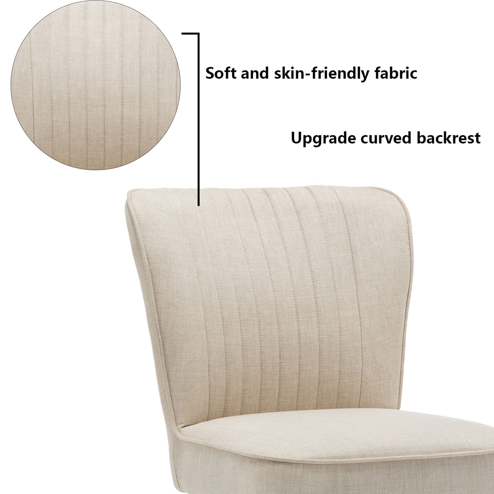 Annjoe Armless Accent Chair Set of 2 - Upholstered Slipper Chairs with Metal Legs for Living Room, Dining Room, Kitchen, Office, Bistro & Cafe - Ivory Modern Side Chairs | Perfect for Small Spaces, Reading Nooks & Guest Seating