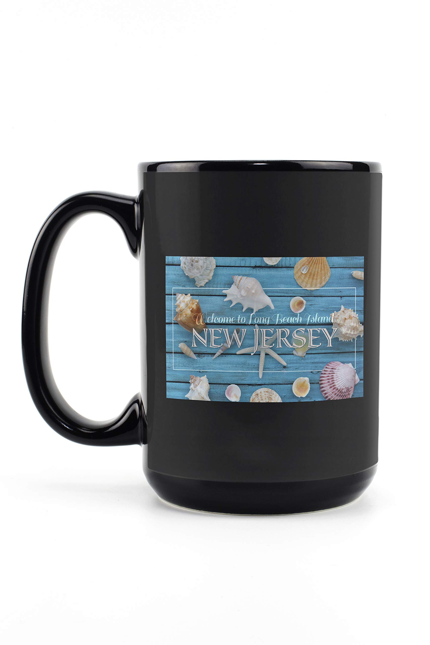 15oz Black Ceramic Coffee Mug & Tea Cup - Dishwasher & Microwave Safe - Long Beach Island New Jersey Themed - Perfect for Beach House, Vacation Homes & Coastal Decor Gifts