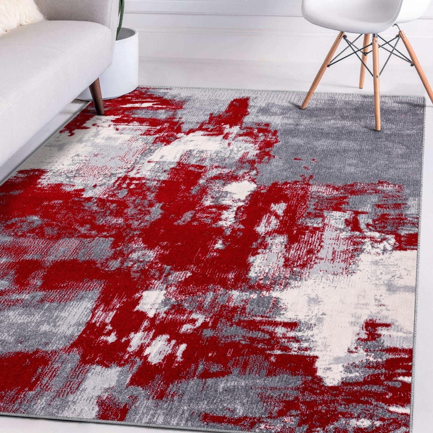 Luxe Weavers Nuvola 8722 Red Distressed Abstract Area Rug 5x7 - Soft Modern Bohemian Rug for Living Room, Bedroom & Office Decor