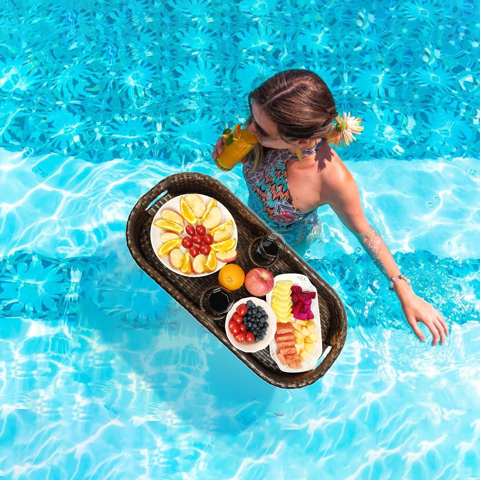 **Floating Pool Tray for Food & Drinks - Waterproof Rectangle Floating Table for Swimming Pool - Perfect for Pool Parties, Relaxation & Outdoor Activities**