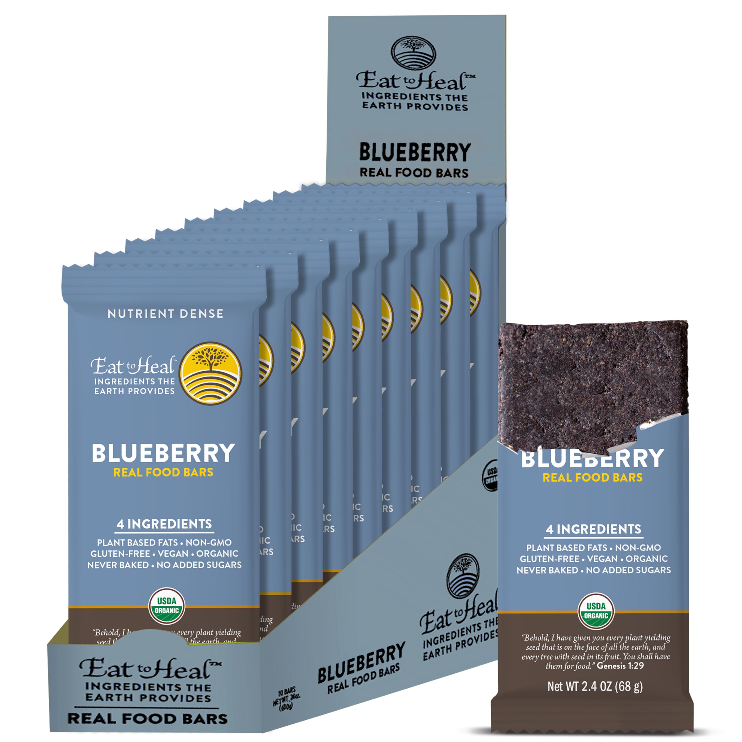 Organic Blueberry Protein Bars - Vegan, Gluten-Free, Non-GMO, Low Sugar Snacks | Plant-Based Real Food Bar for Energy & Recovery | Perfect for Hiking, Workouts & Healthy On-the-Go Snacking