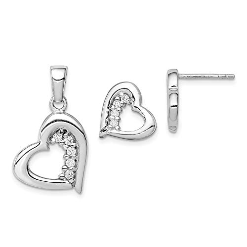 Sterling Silver CZ Heart Earrings and Pendant Set - Elegant Jewelry Gift for Women, Valentine's Day, Anniversary & Special Occasions