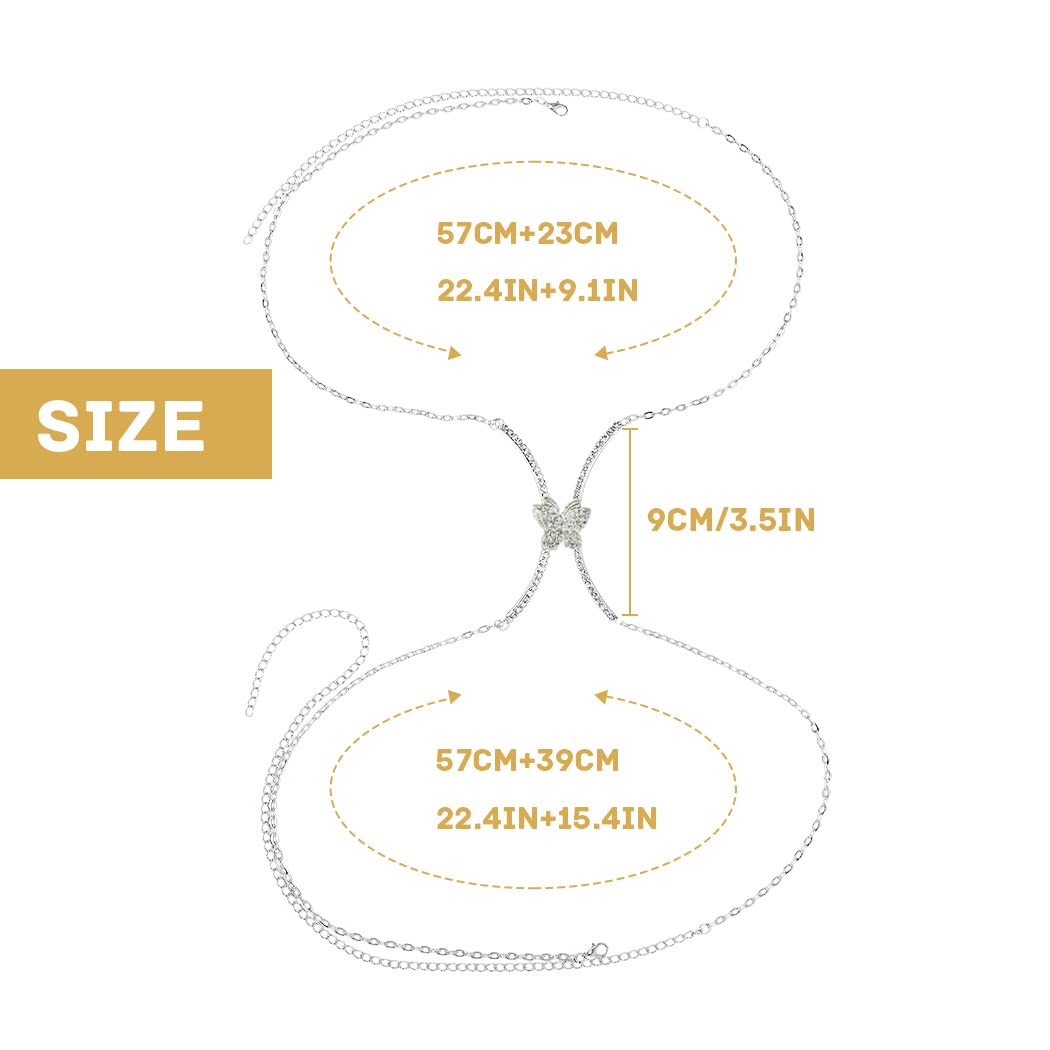 Sparkling Rhinestone Body Chains for Women - Silver Bikini Chest Jewelry, Crystal Bra Chain Accessories for Parties, Beach & Festivals | Perfect for Bachelorette, Music Festivals & Nightclub Outfits