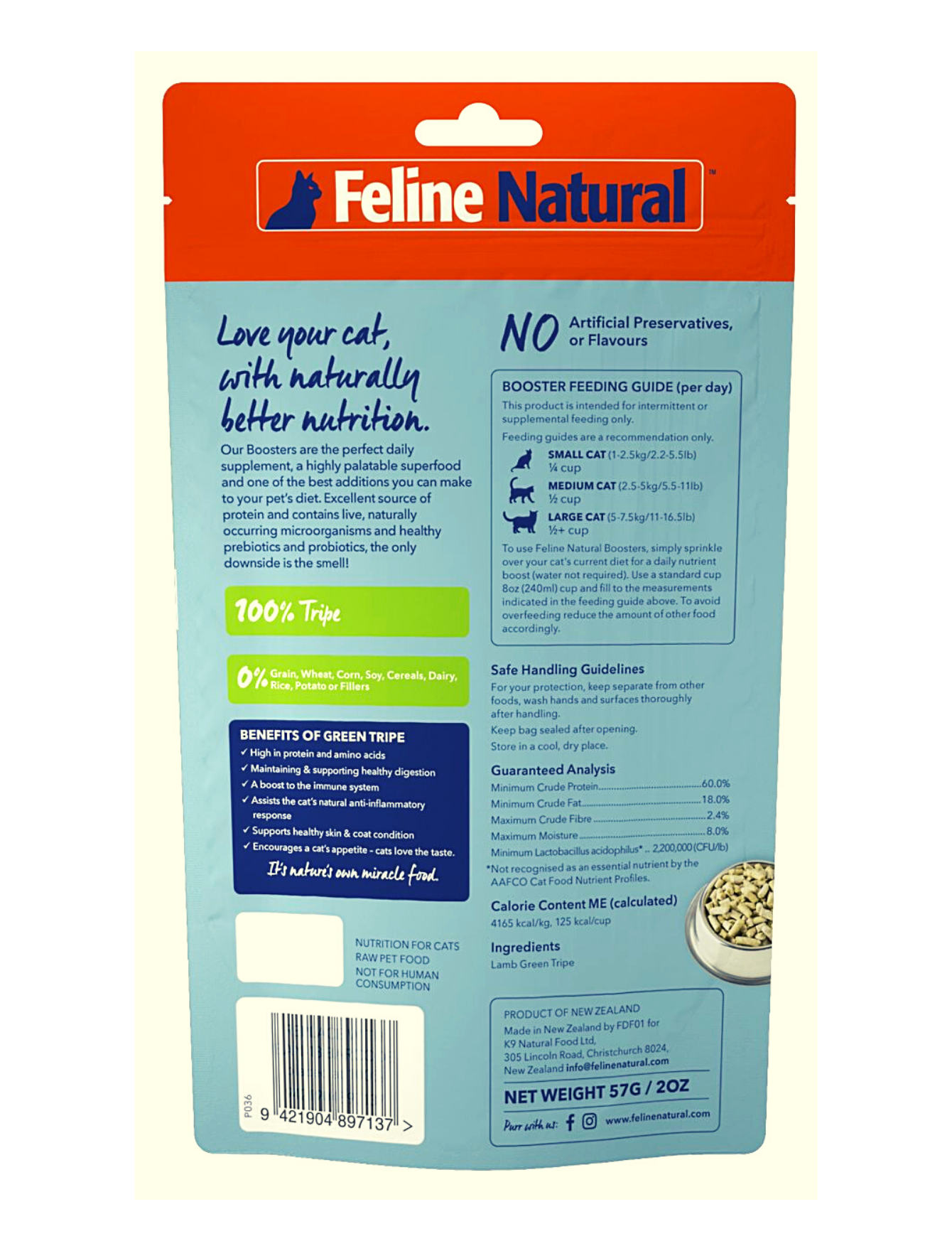 Feline Natural Freeze Dried Lamb Green Tripe Booster Topper for Cats - 57g High Protein Grain-Free Cat Food Topper - Perfect for Picky Eaters & Digestive Health