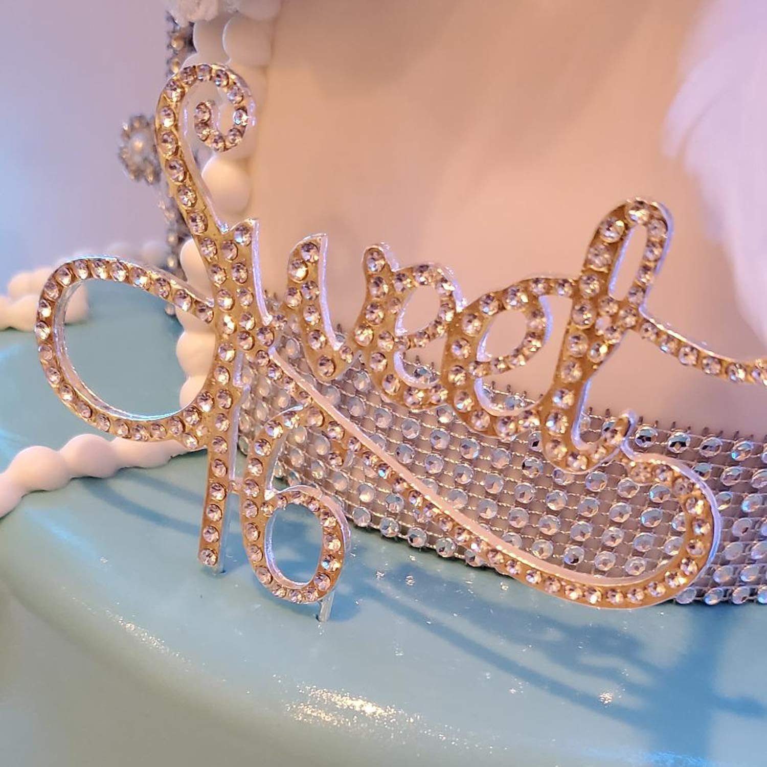 Honbay Sweet 16 Cake Topper - Premium Sparkly Crystal Rhinestone Birthday Cake Decoration for 16th Birthday Party (Gold) | Perfect for Quinceañera, Sweet Sixteen Celebrations & Milestone Birthday Cakes